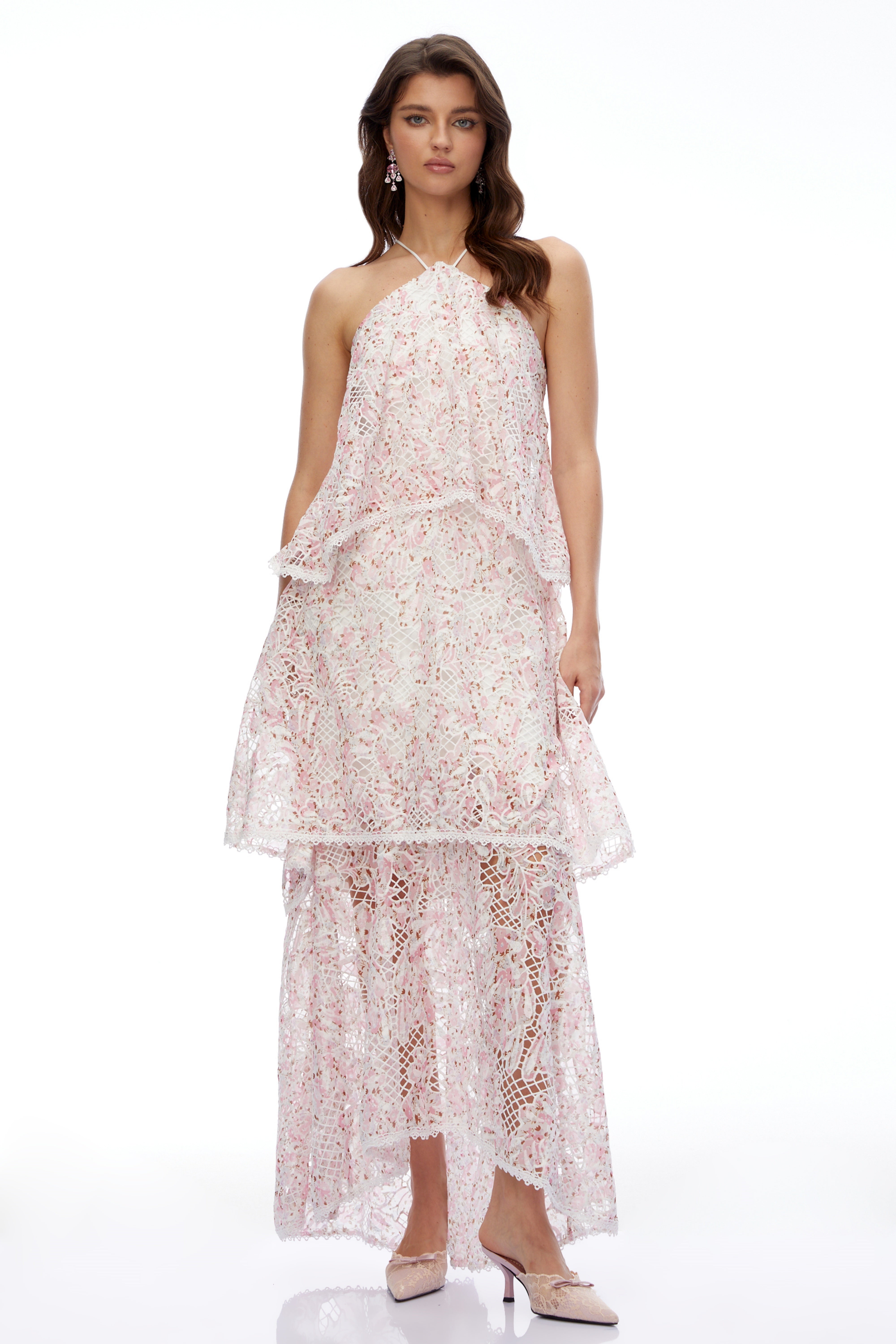 Hine Pink Halterneck Lace Maxi Dress (Final Sale-US Only)