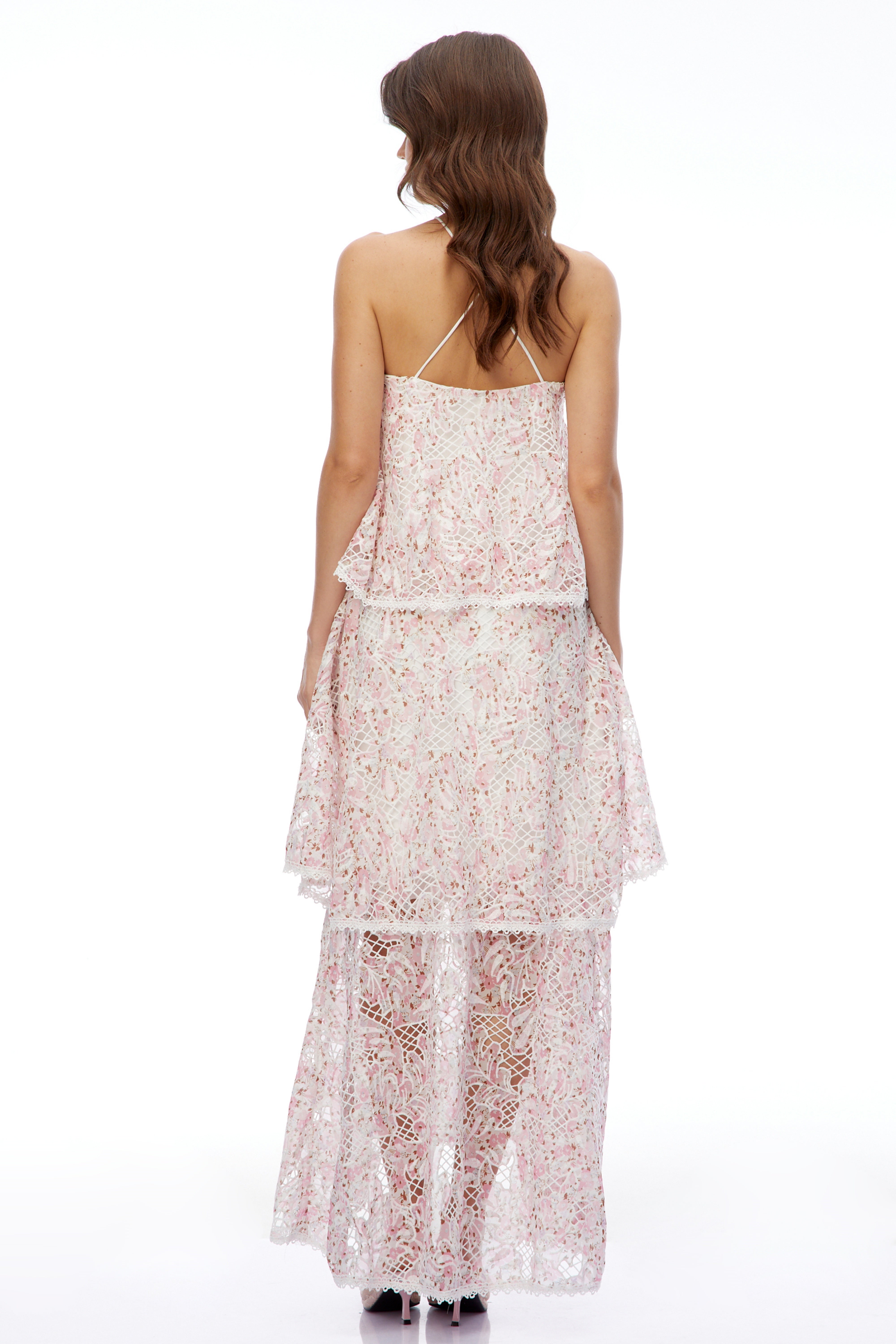 Hine Pink Halterneck Lace Maxi Dress (Final Sale-US Only)