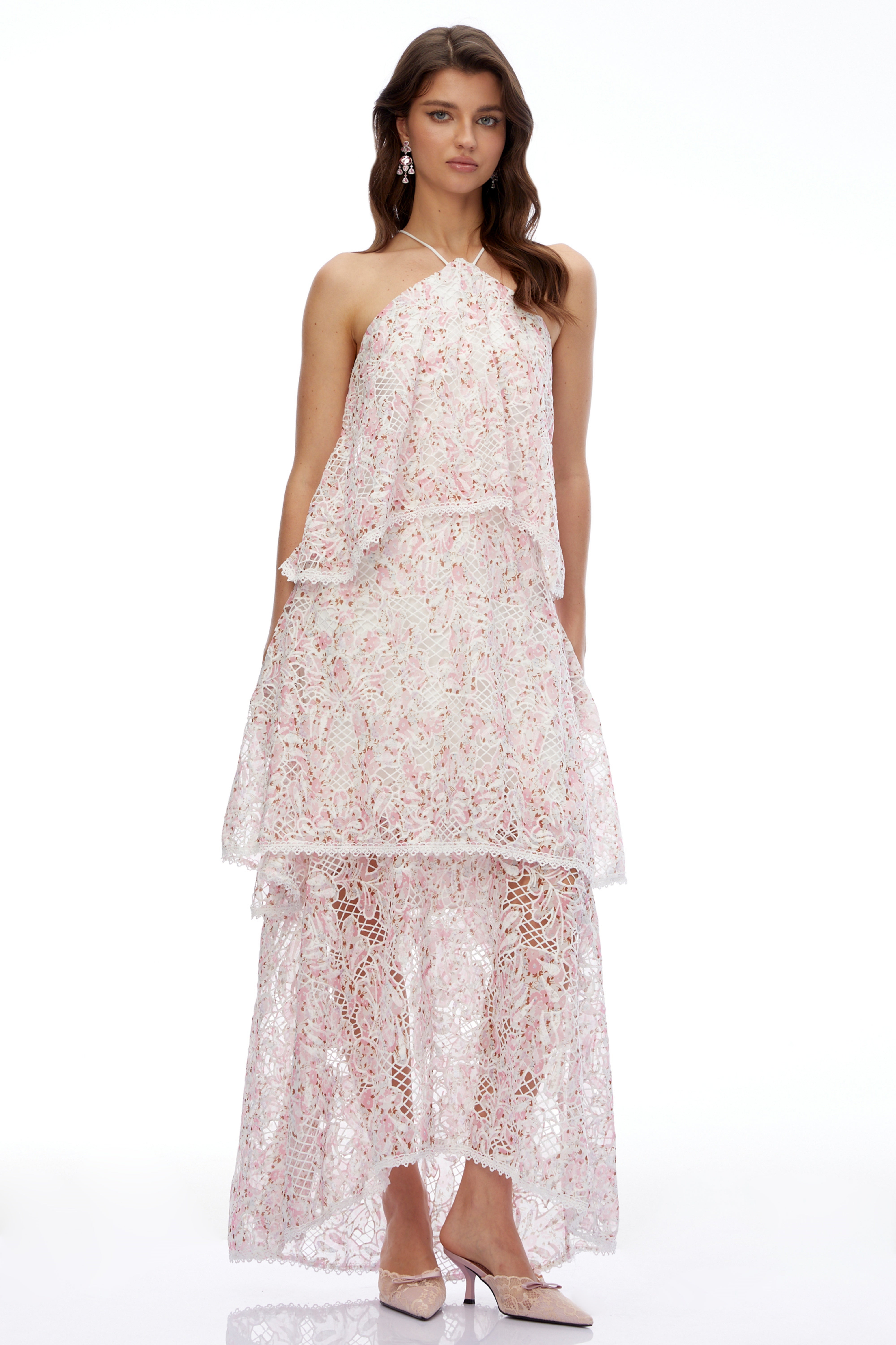 Hine Pink Halterneck Lace Maxi Dress (Final Sale-US Only)