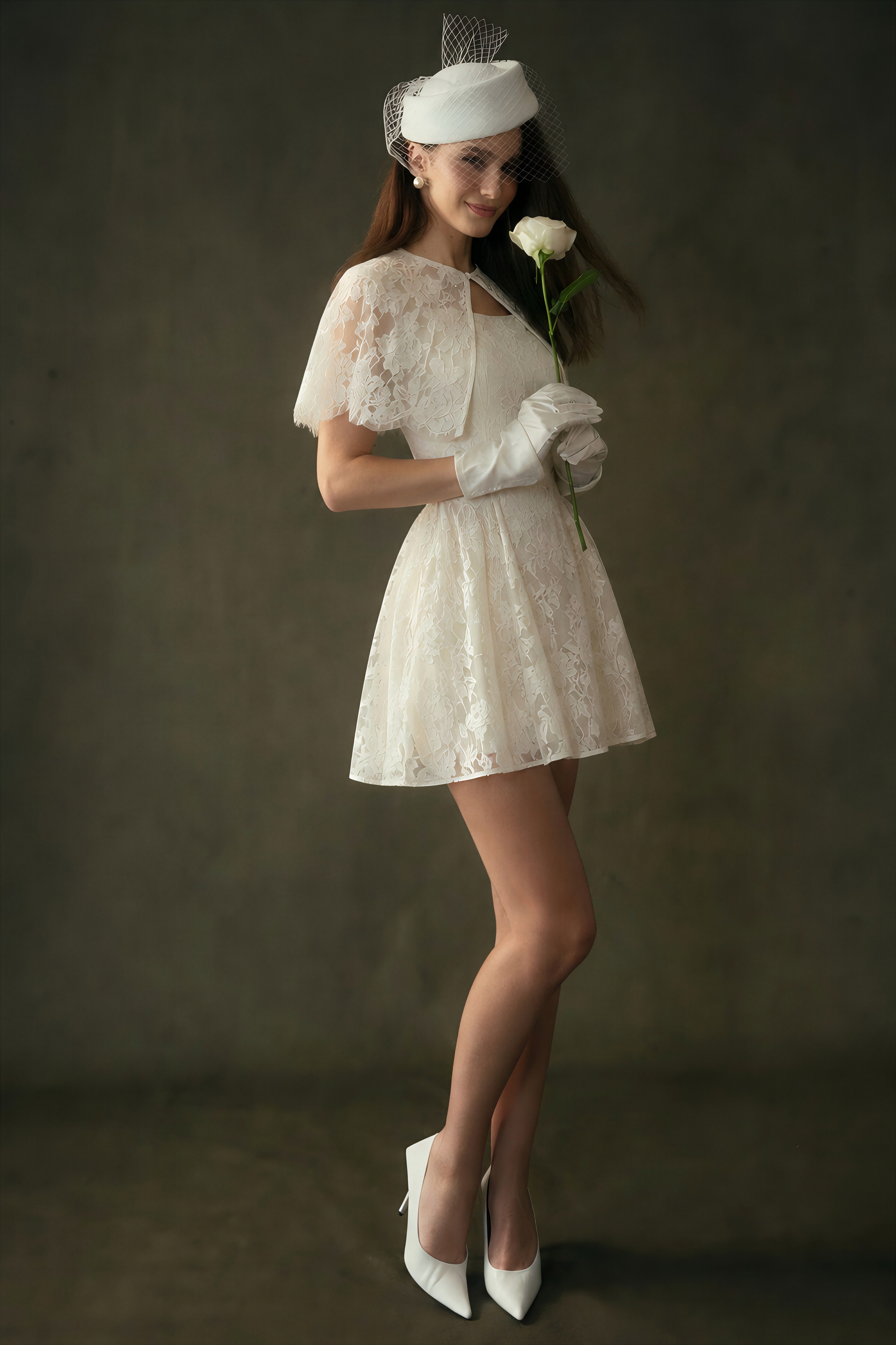Huia Cream Lace Mini Dress with Cape