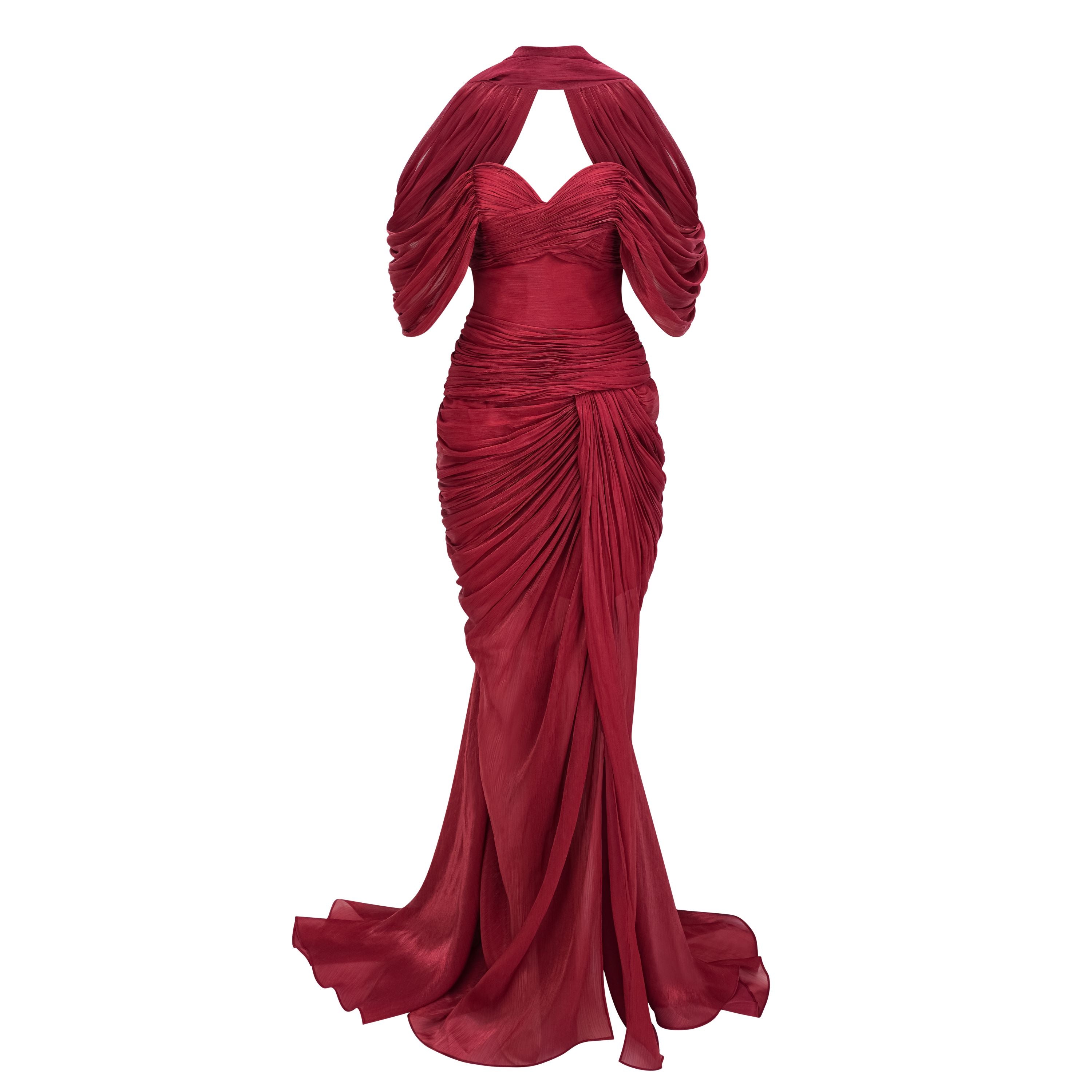burgundy ruched asymmetric maxi dress with drape Hazel Asymmetrical Draped – Miss Rosier Cupshe