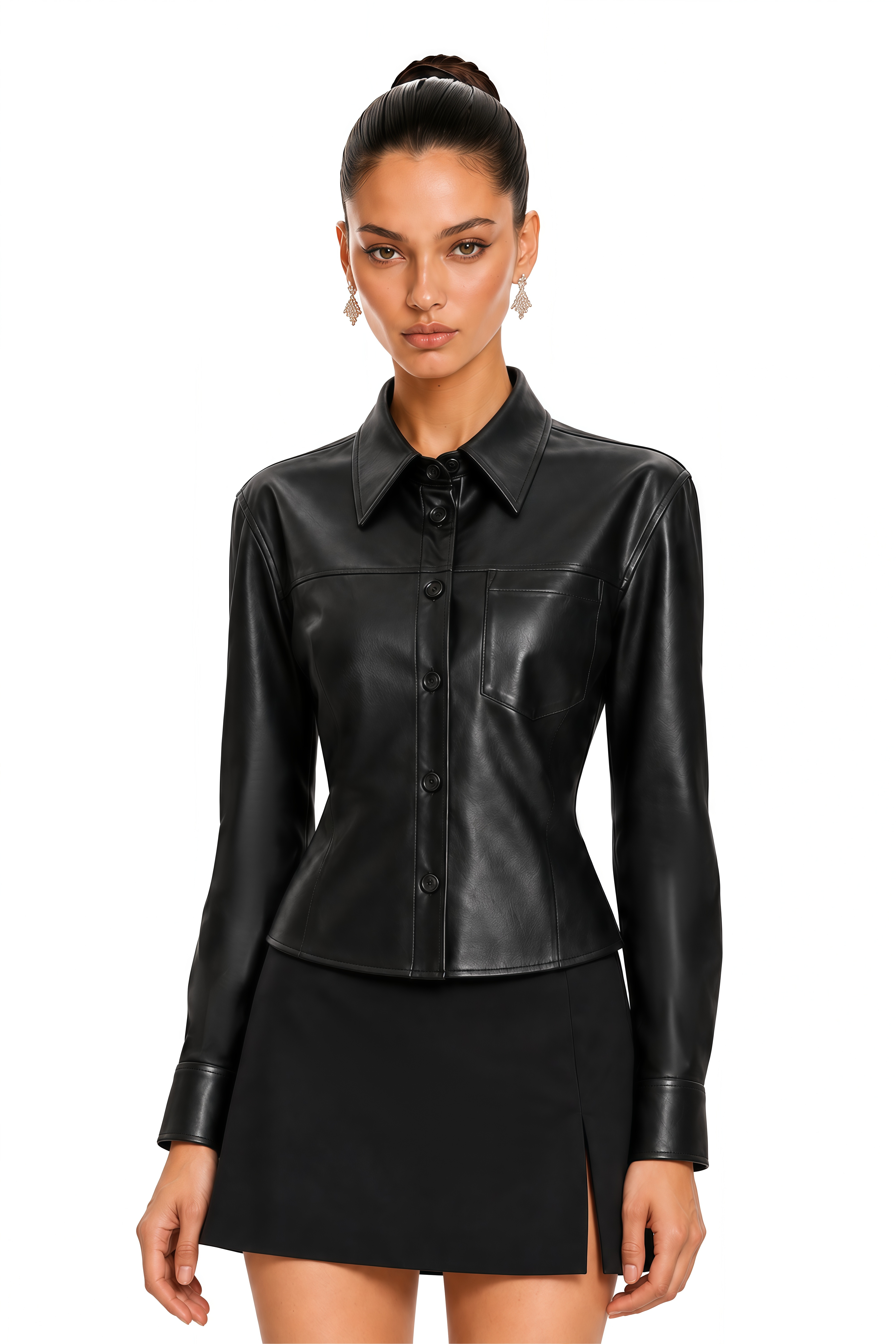 Imogen Black Faux Leather Fitted Jacket