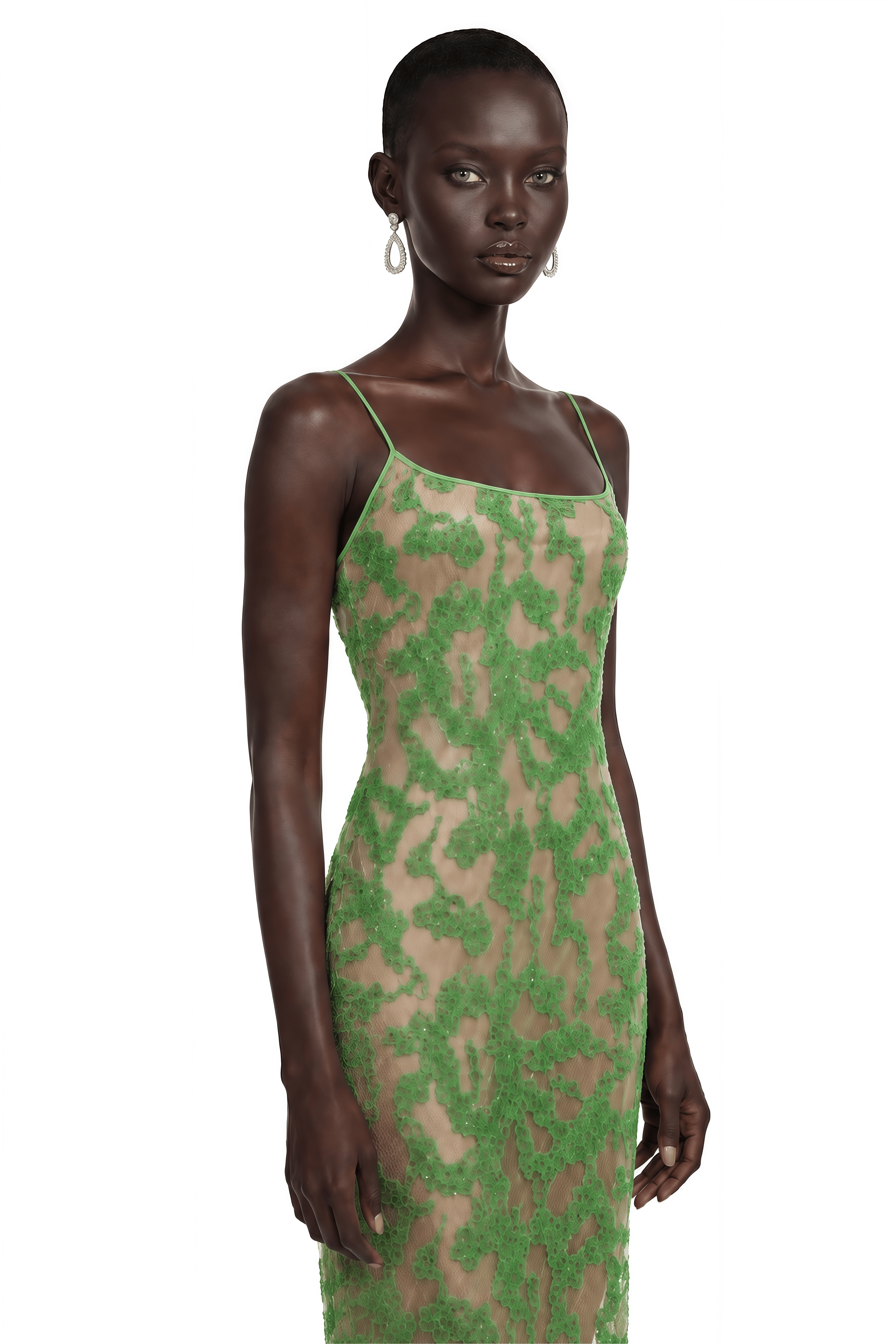Inara Green Embellished Spaghetti Strap Maxi Dress