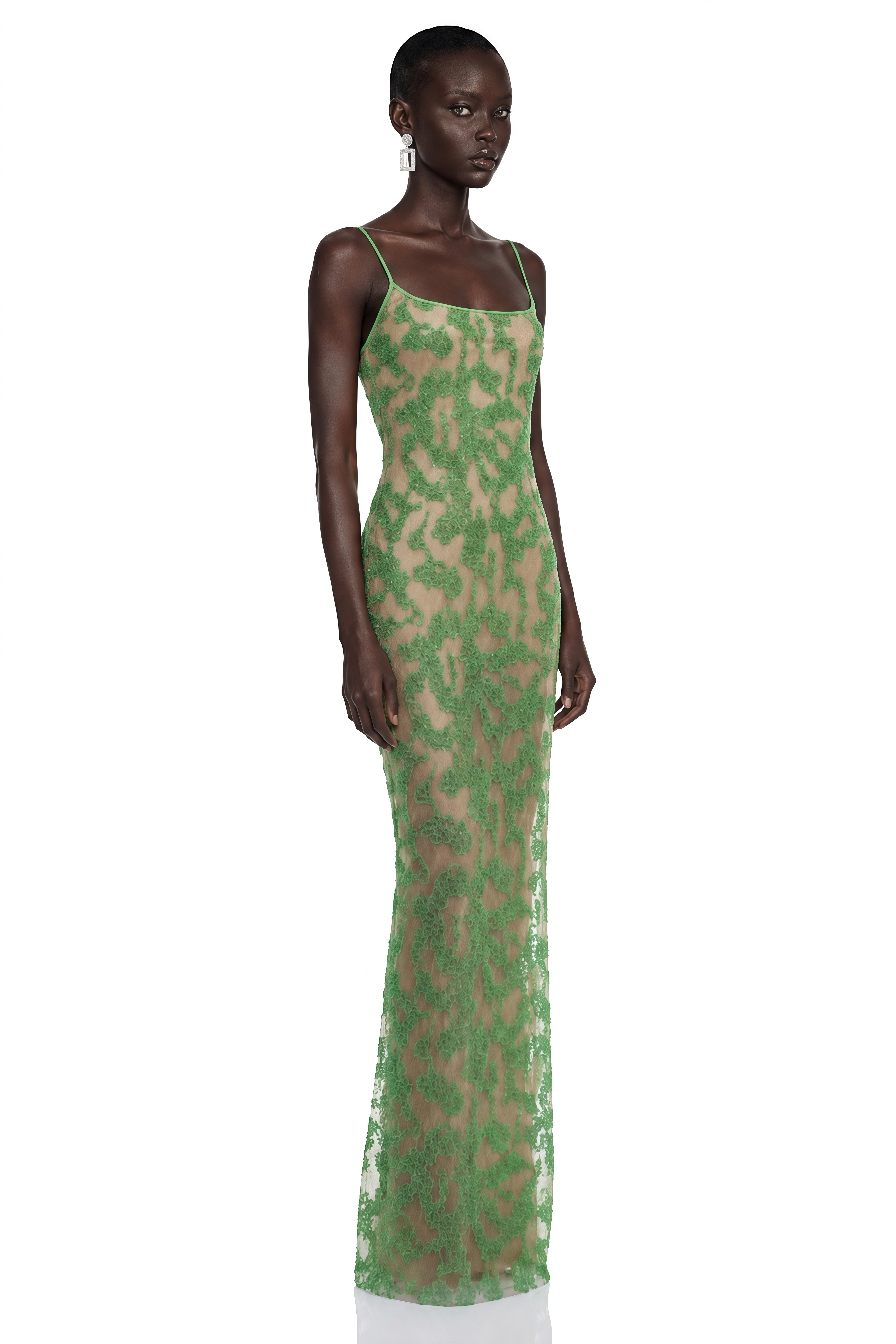 Inara Green Embellished Spaghetti Strap Maxi Dress