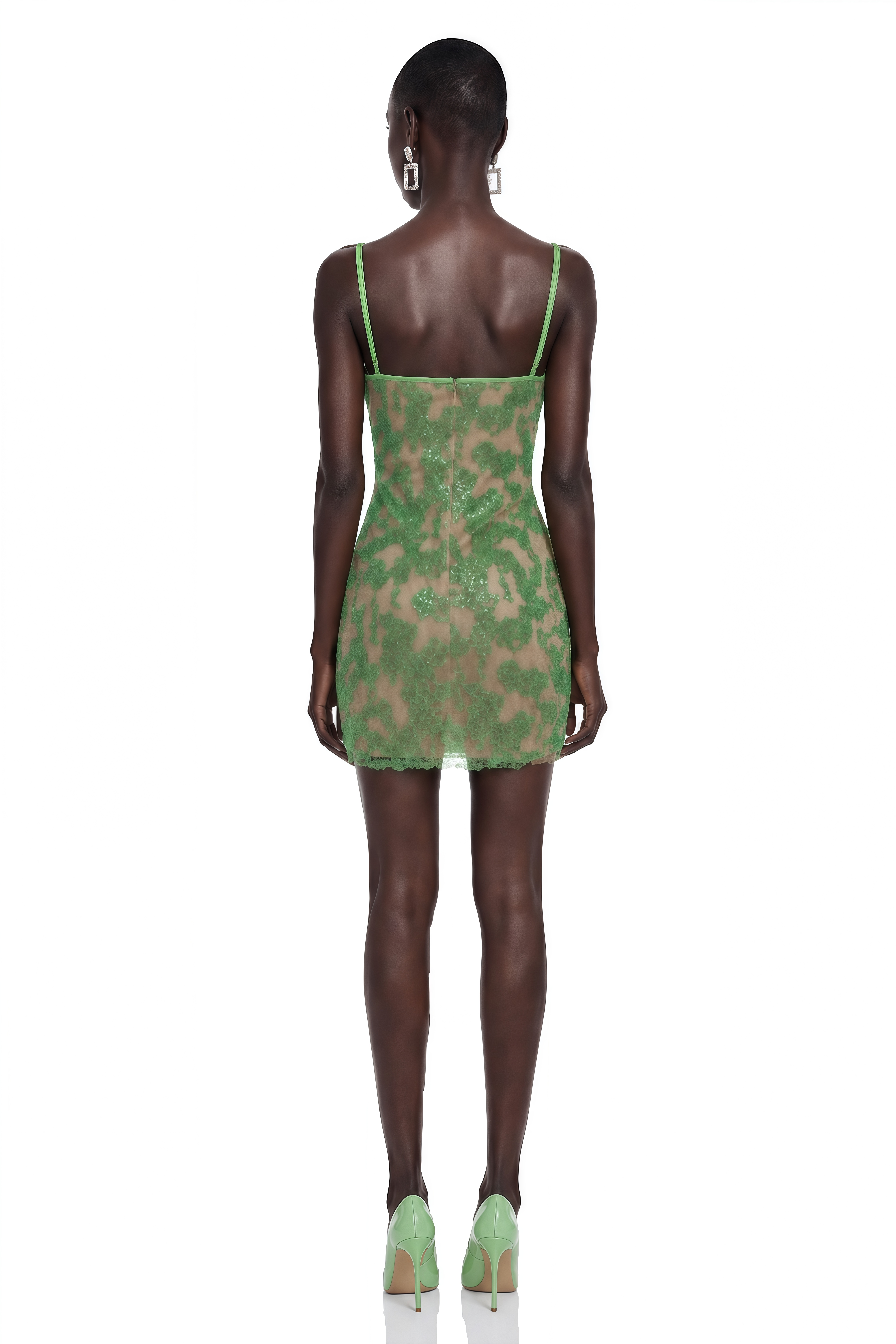 Inara Green Embellished Spaghetti Strap Mini Dress