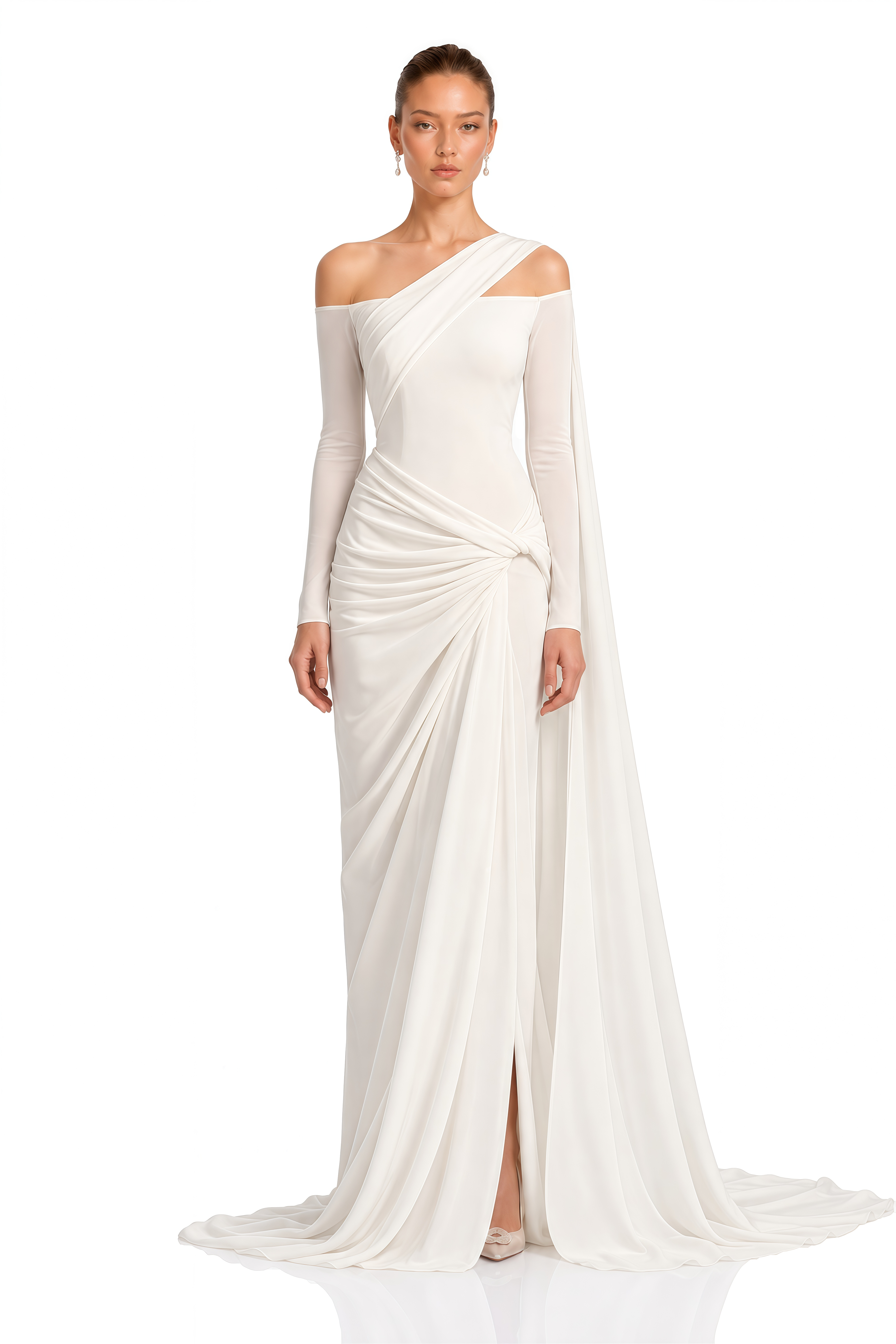Indie Ivory Asymmetrical Draped Maxi Dress