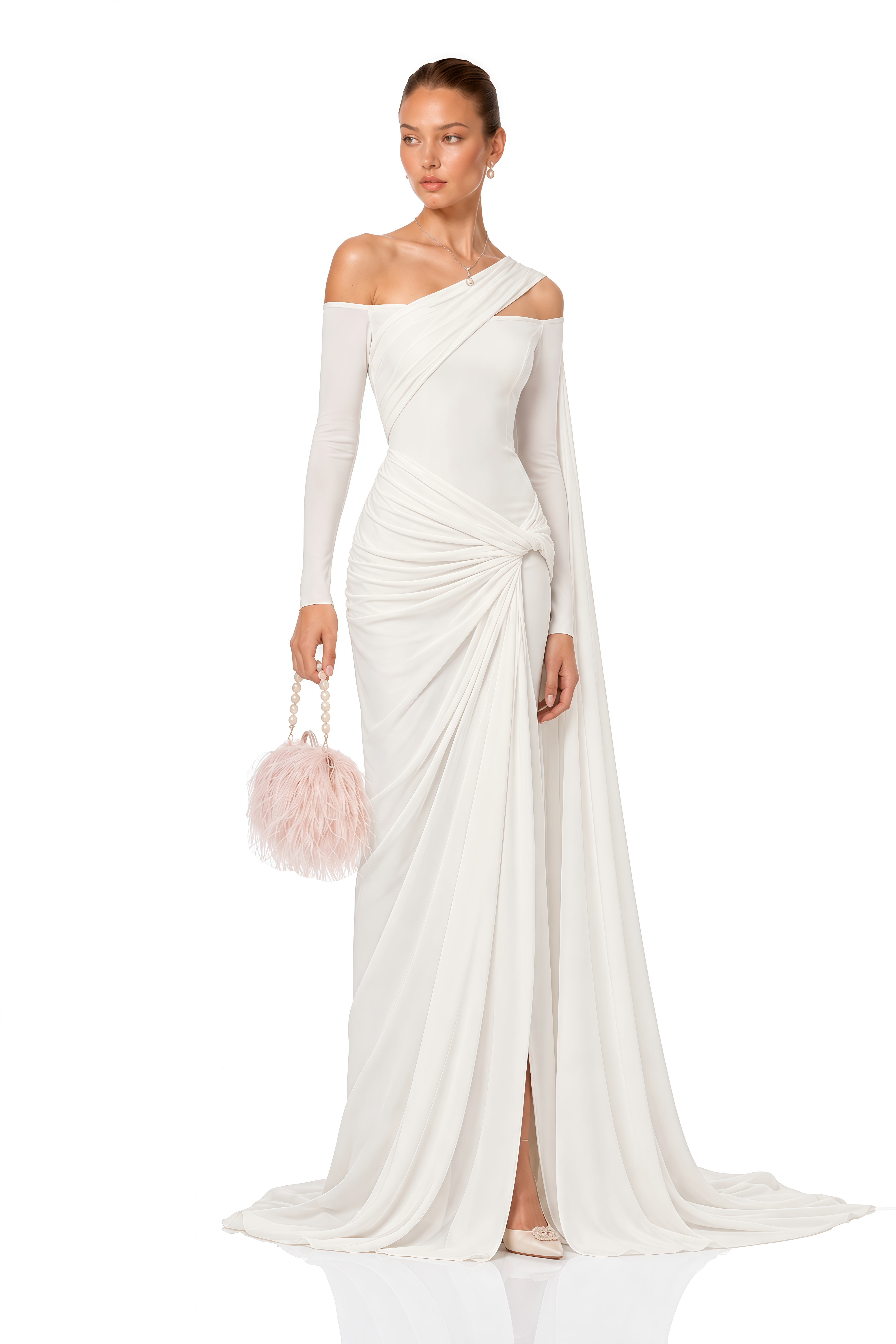 Indie Ivory Asymmetrical Draped Maxi Dress