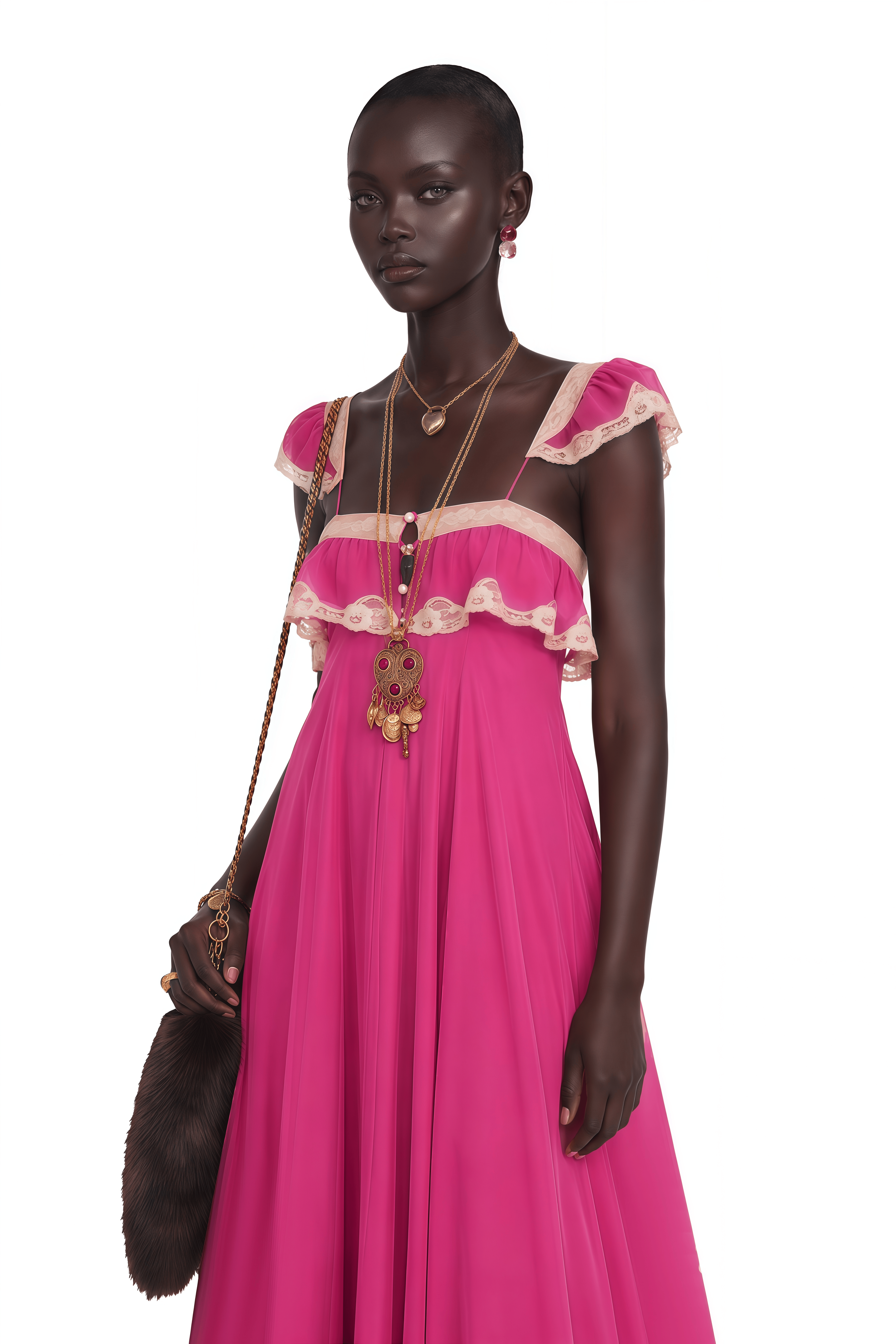 Ines Fuchsia Lace Trim Maxi Dress