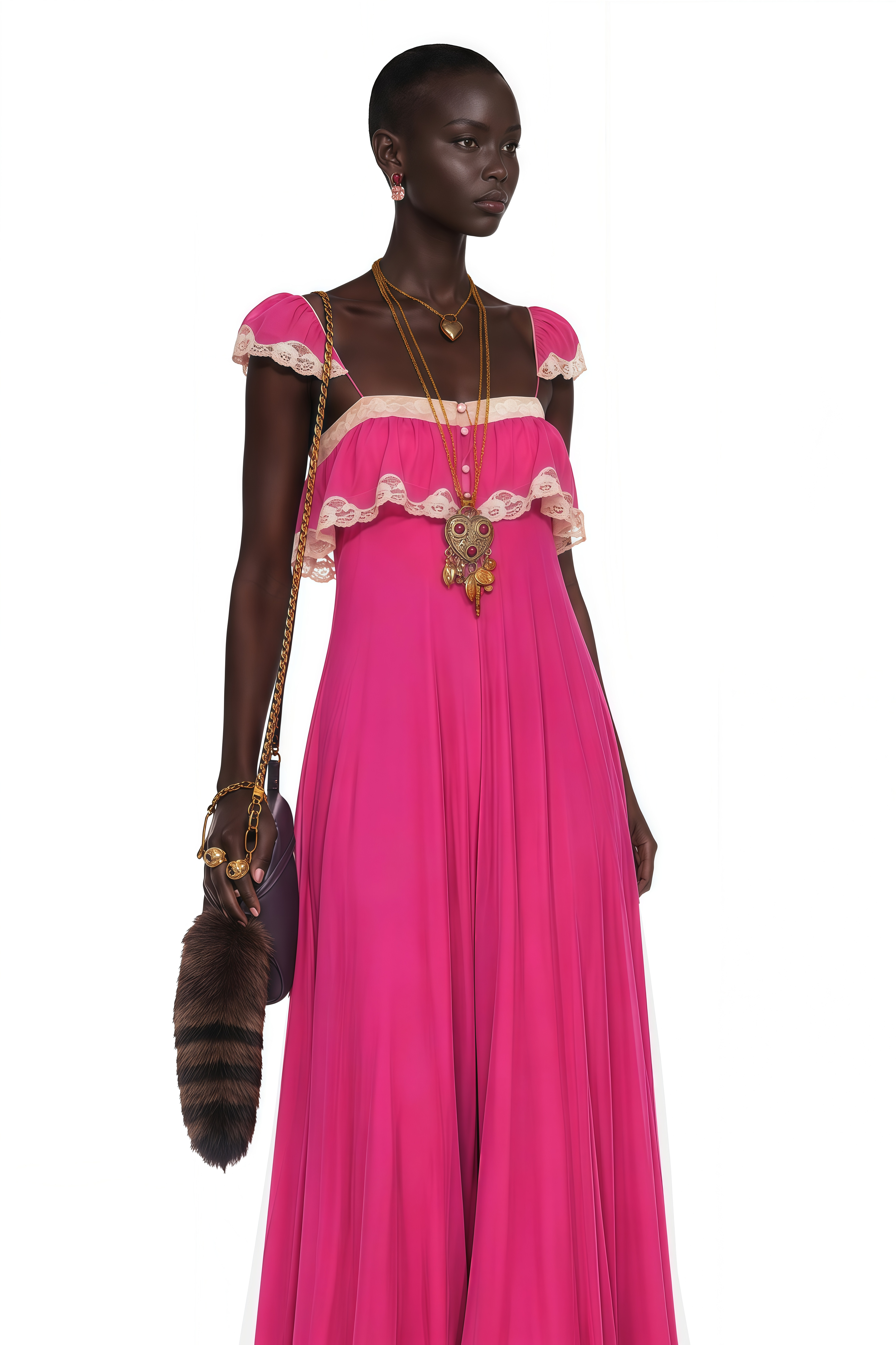 Ines Fuchsia Lace Trim Maxi Dress