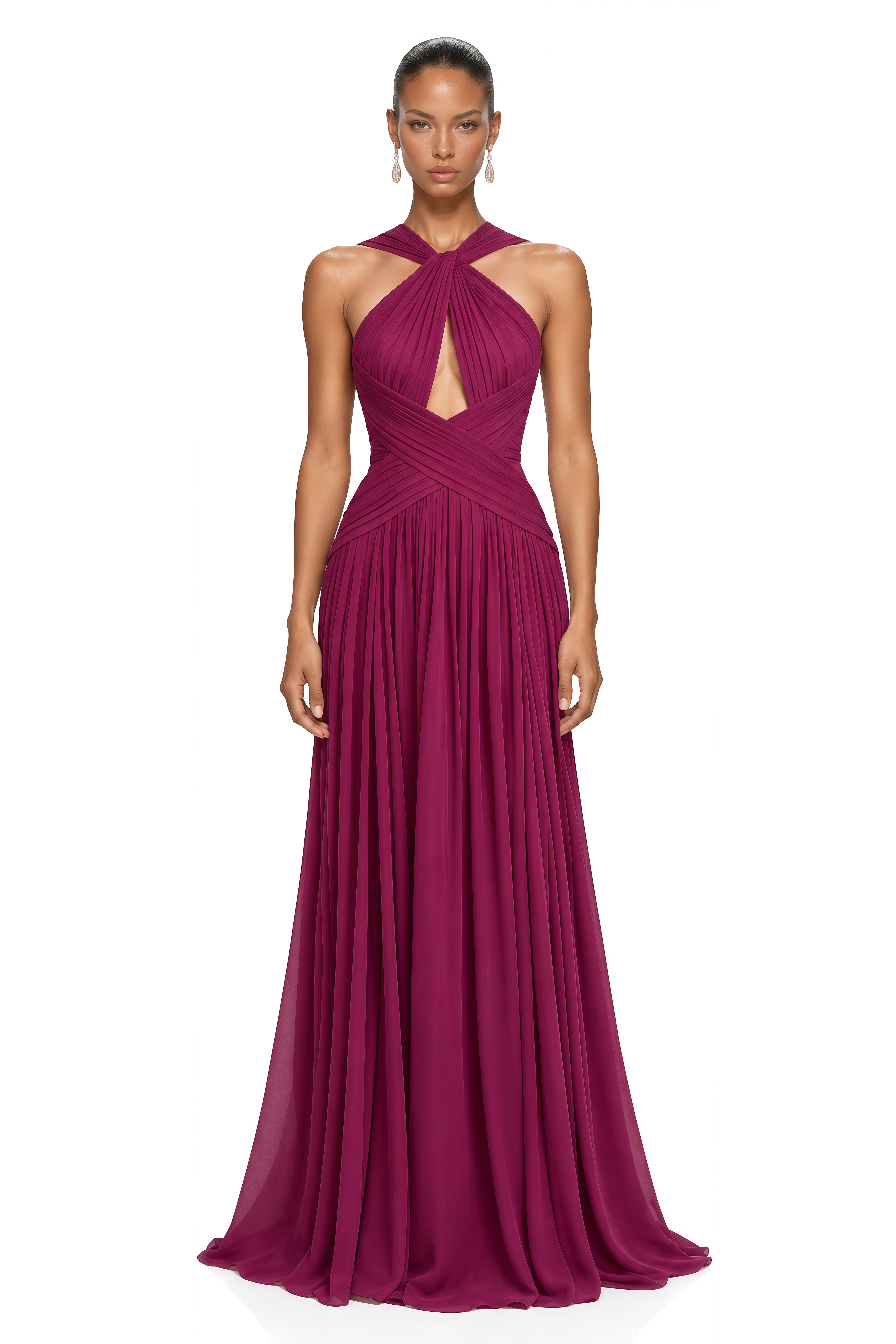 Ioana Purple Cross-Over Pleated Maxi Dress