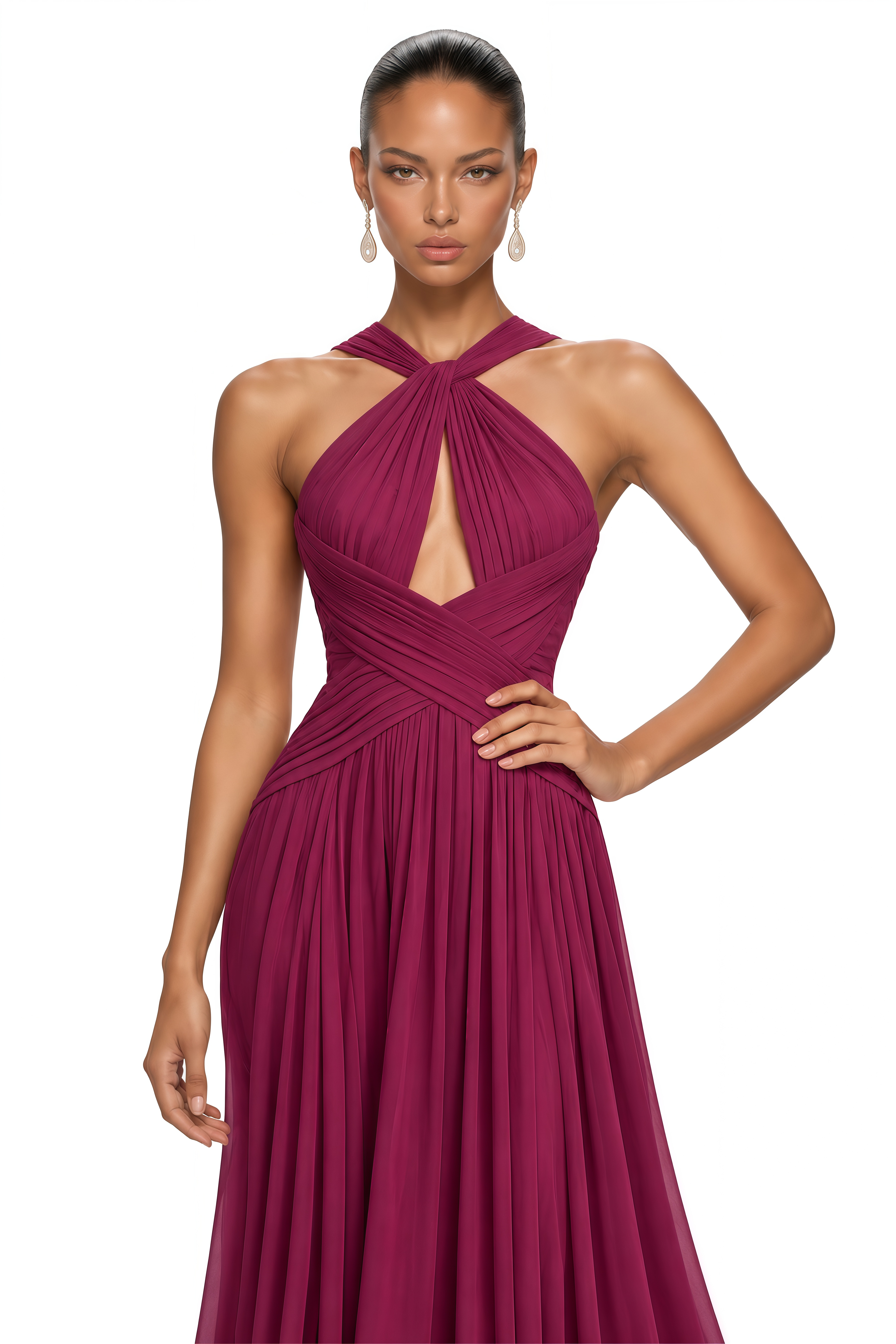 Ioana Purple Cross-Over Pleated Maxi Dress