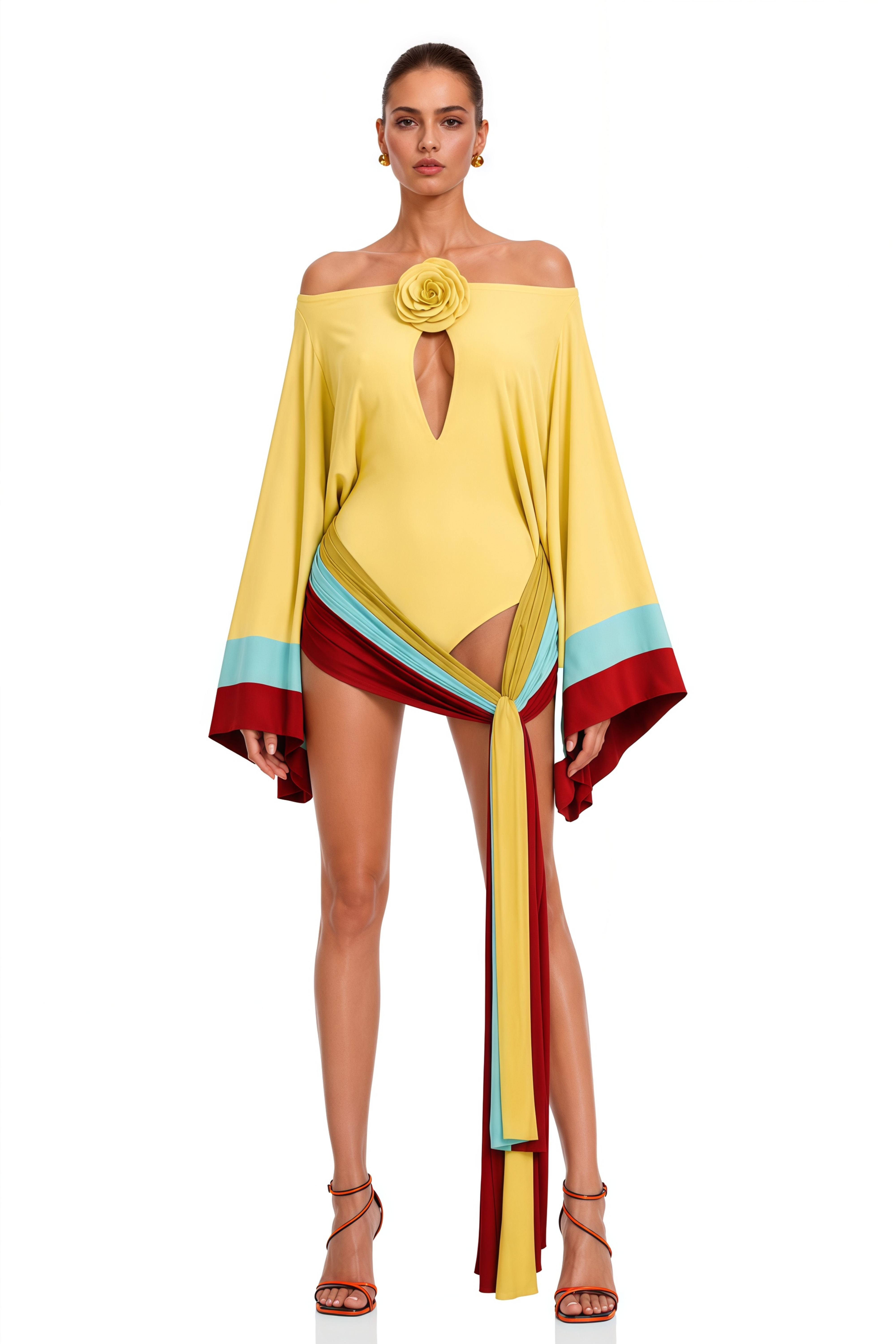 Ione Yellow Off Shoulder Draped Bodysuit