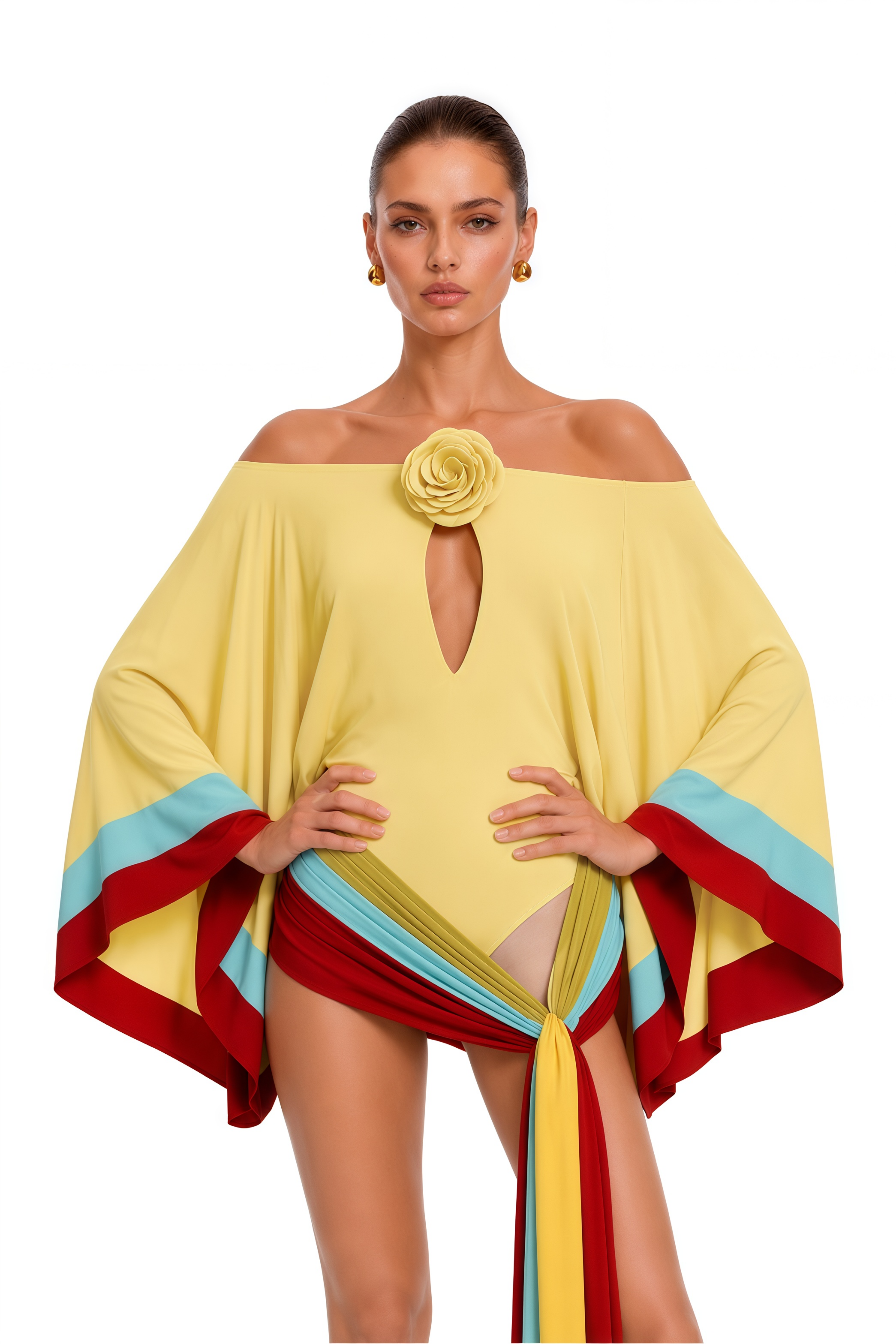 Ione Yellow Off Shoulder Draped Bodysuit