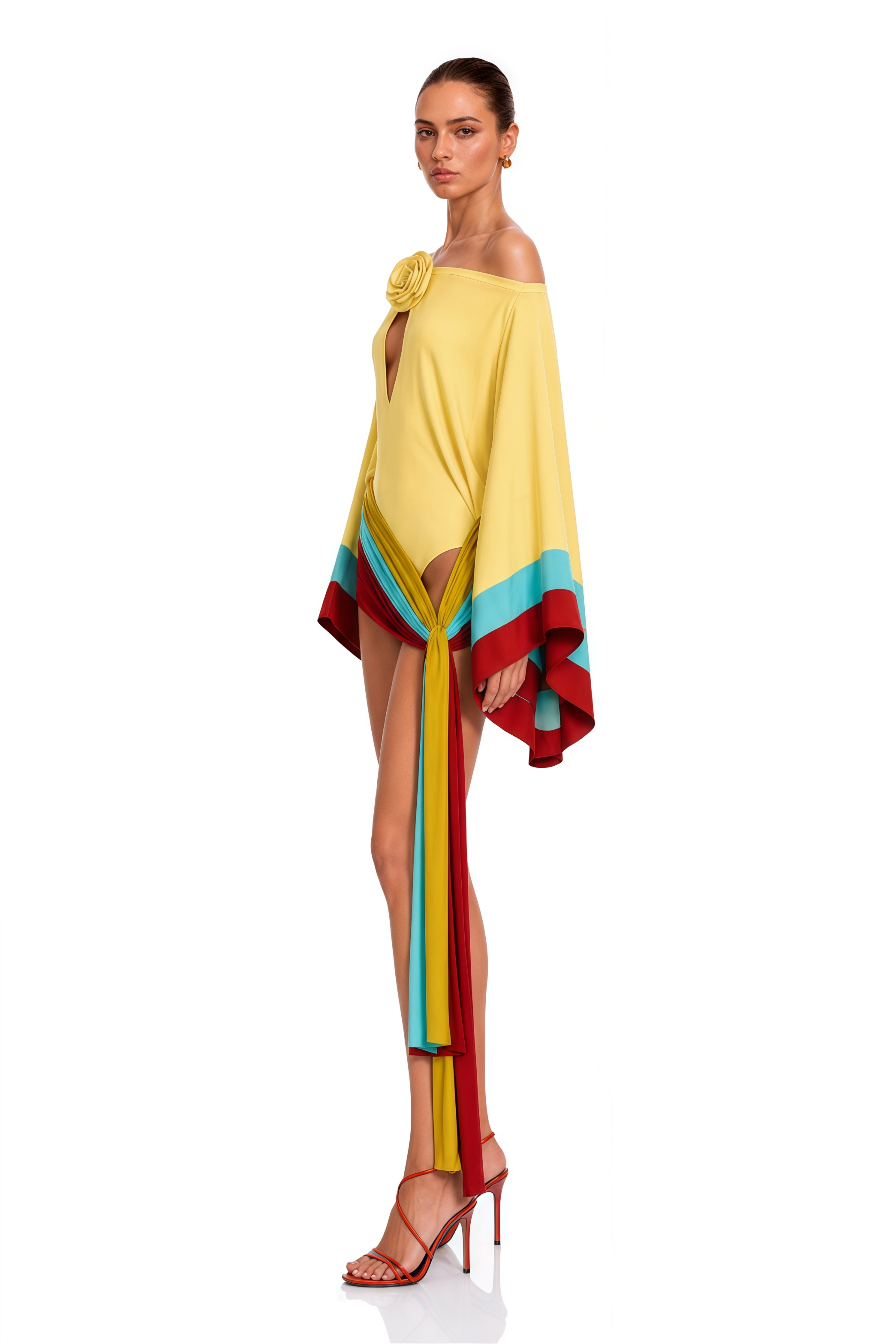 Ione Yellow Off Shoulder Draped Bodysuit