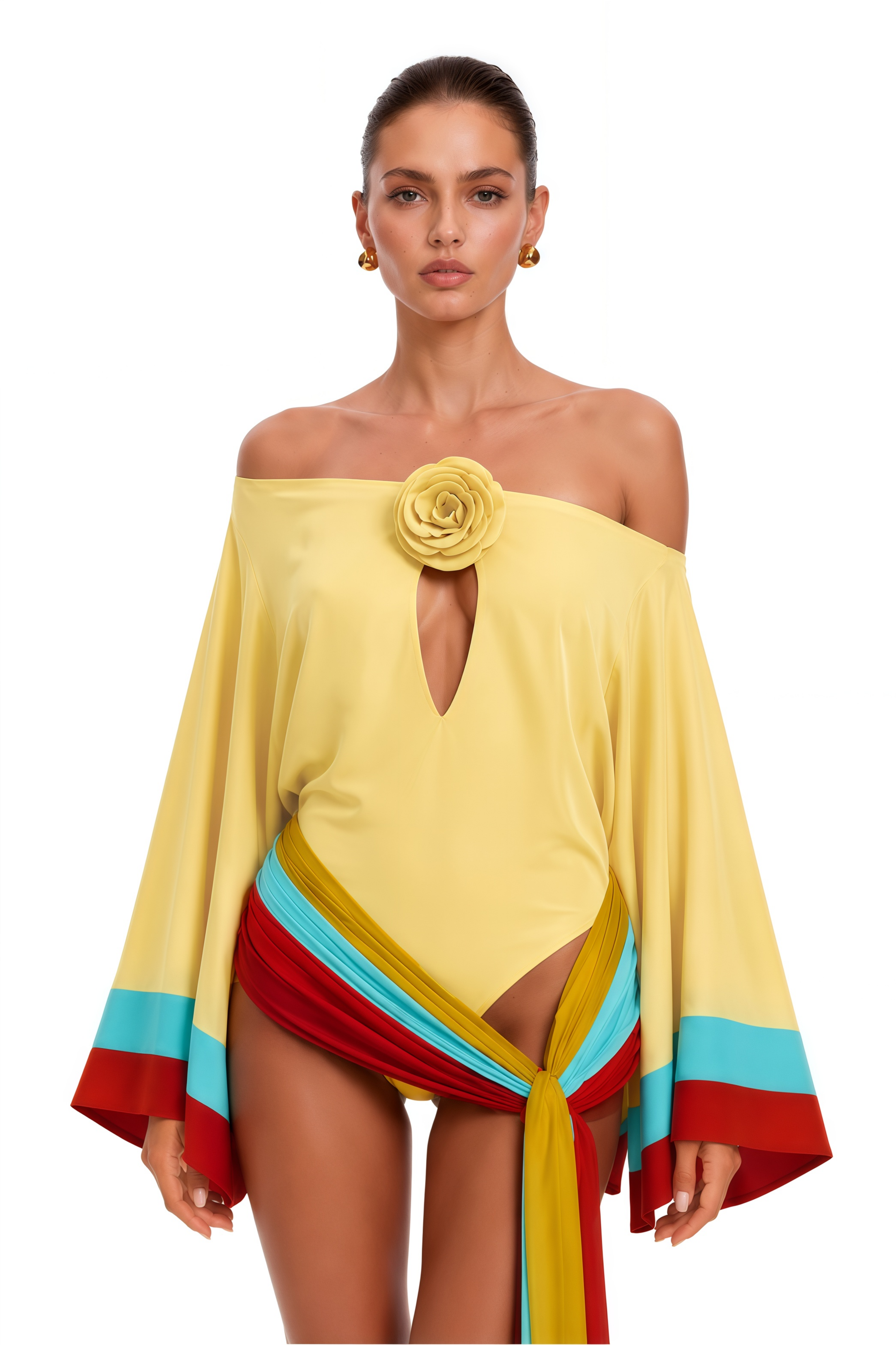 Ione Yellow Off Shoulder Draped Bodysuit