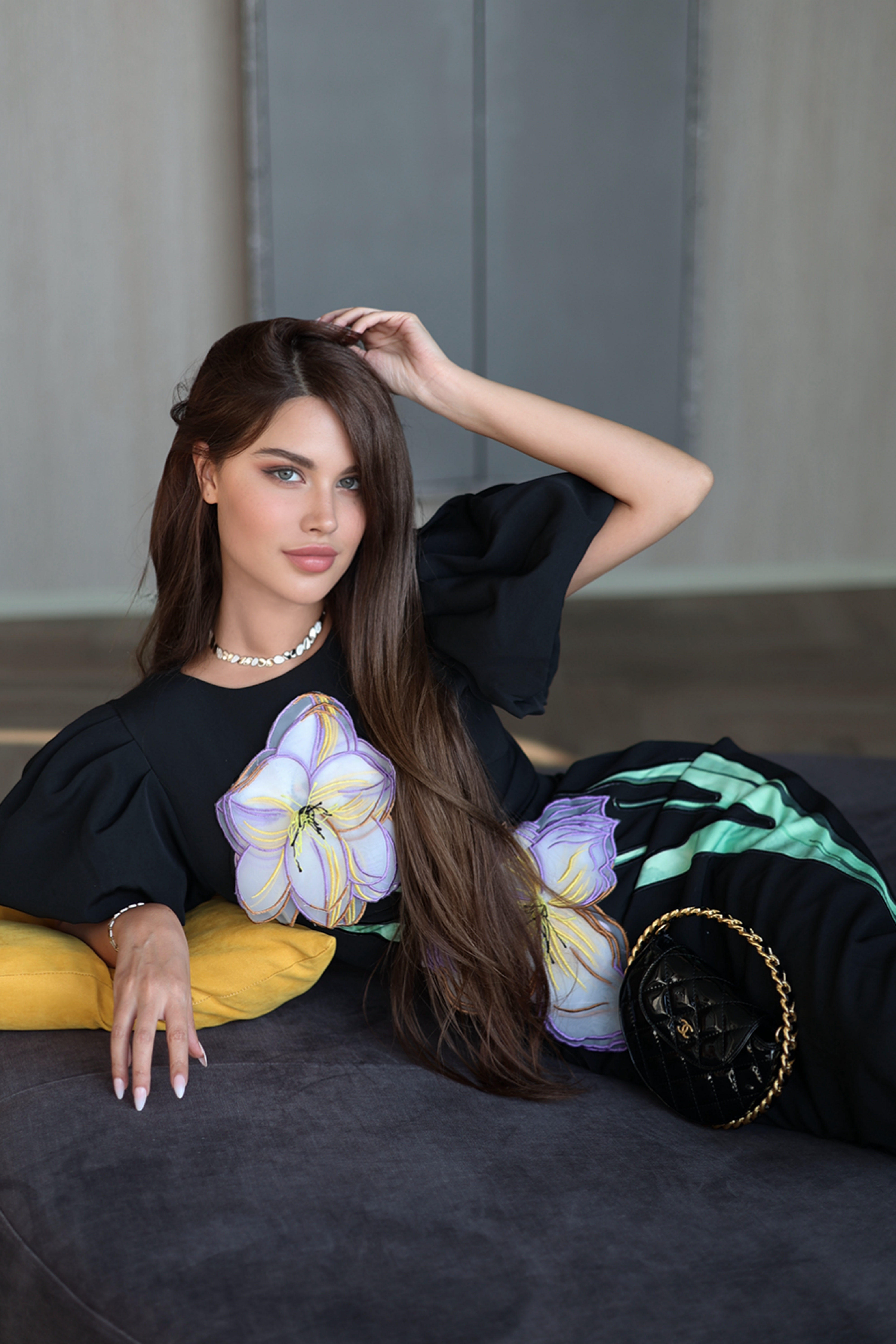 Irène sequined floral-embroidered midi dress in Black