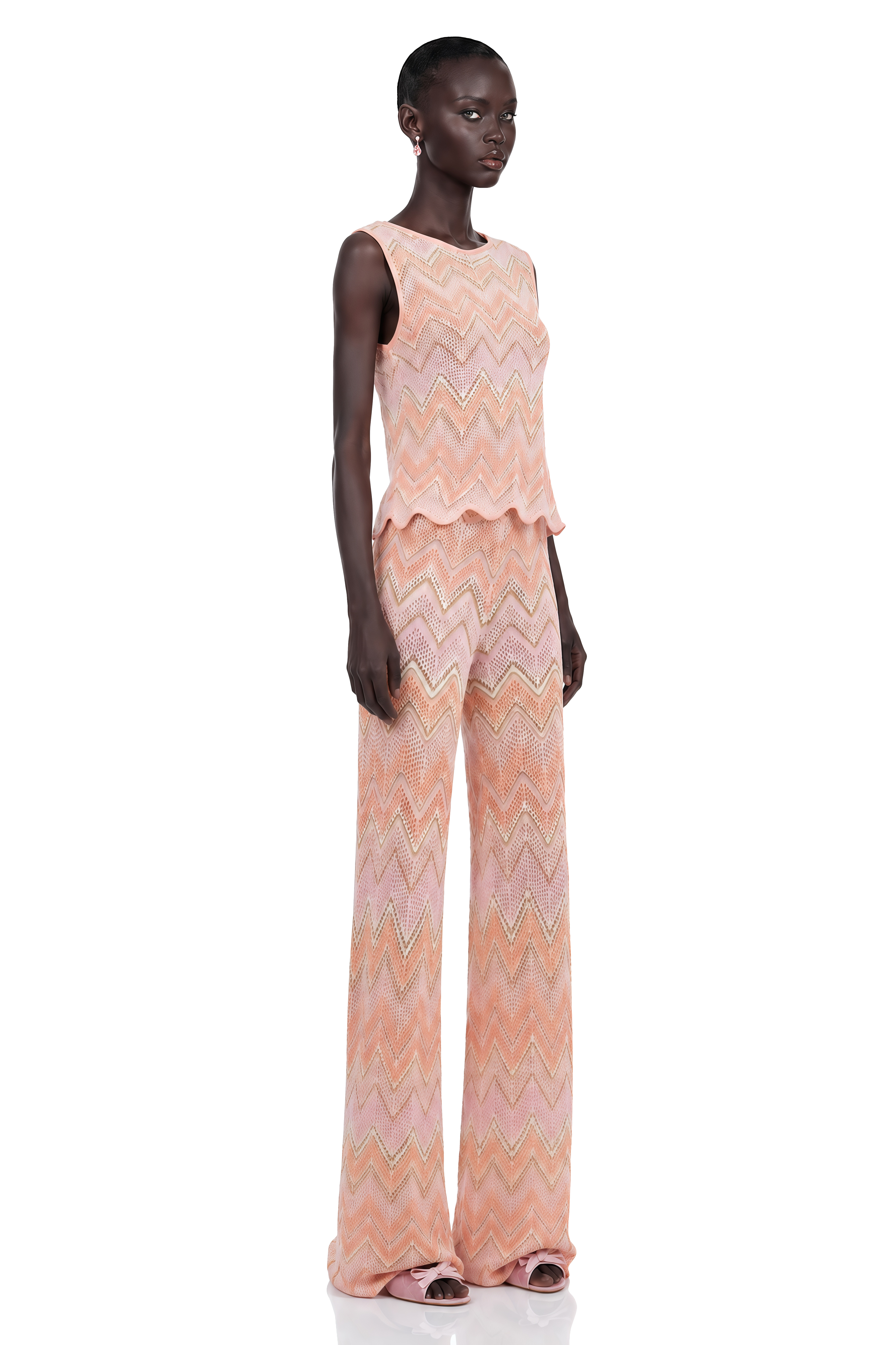 Irina Pink Zigzag Pointelle Knit Matching Set