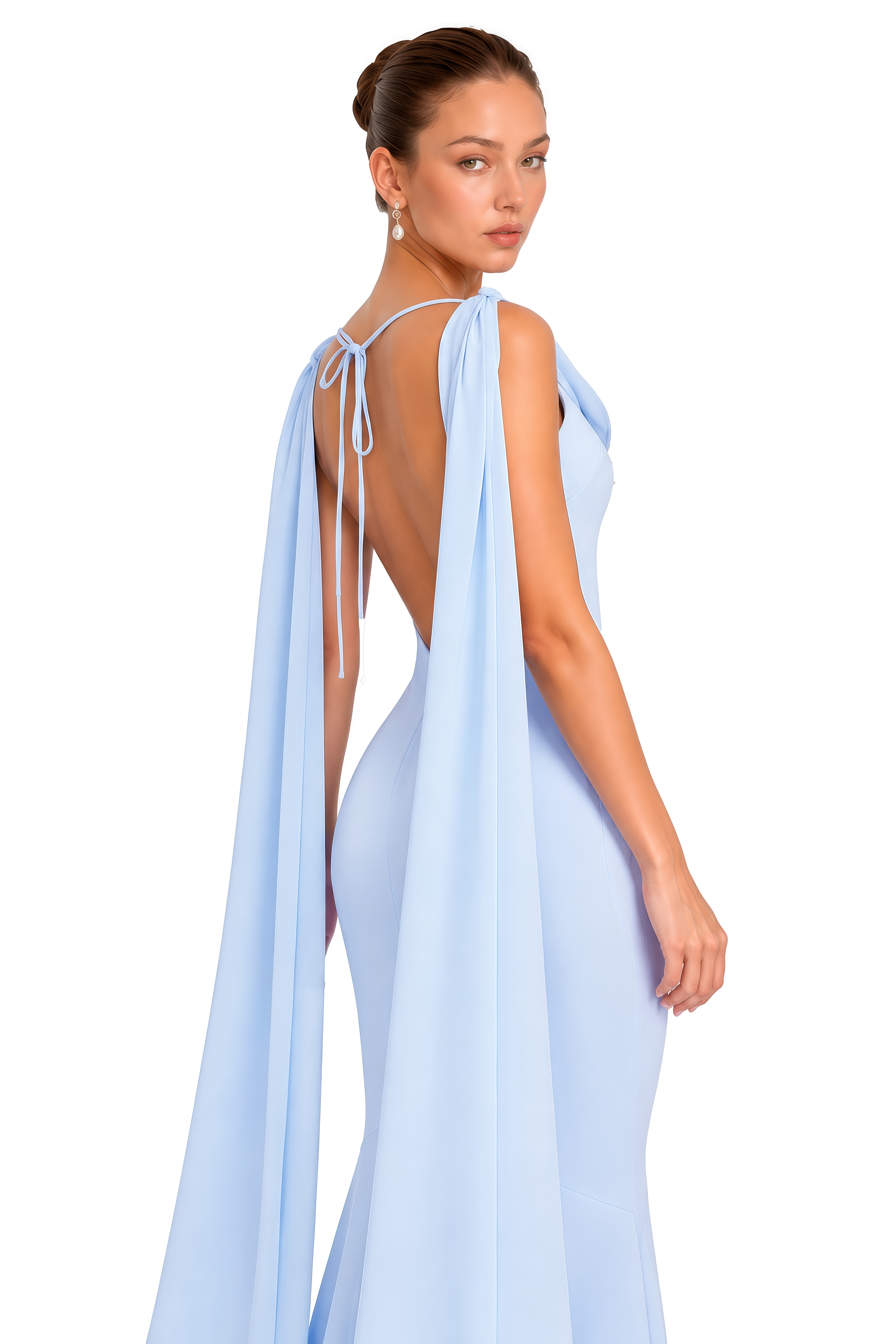 Isadora Light Blue Cowl Neck Draped Mermaid Maxi Dress