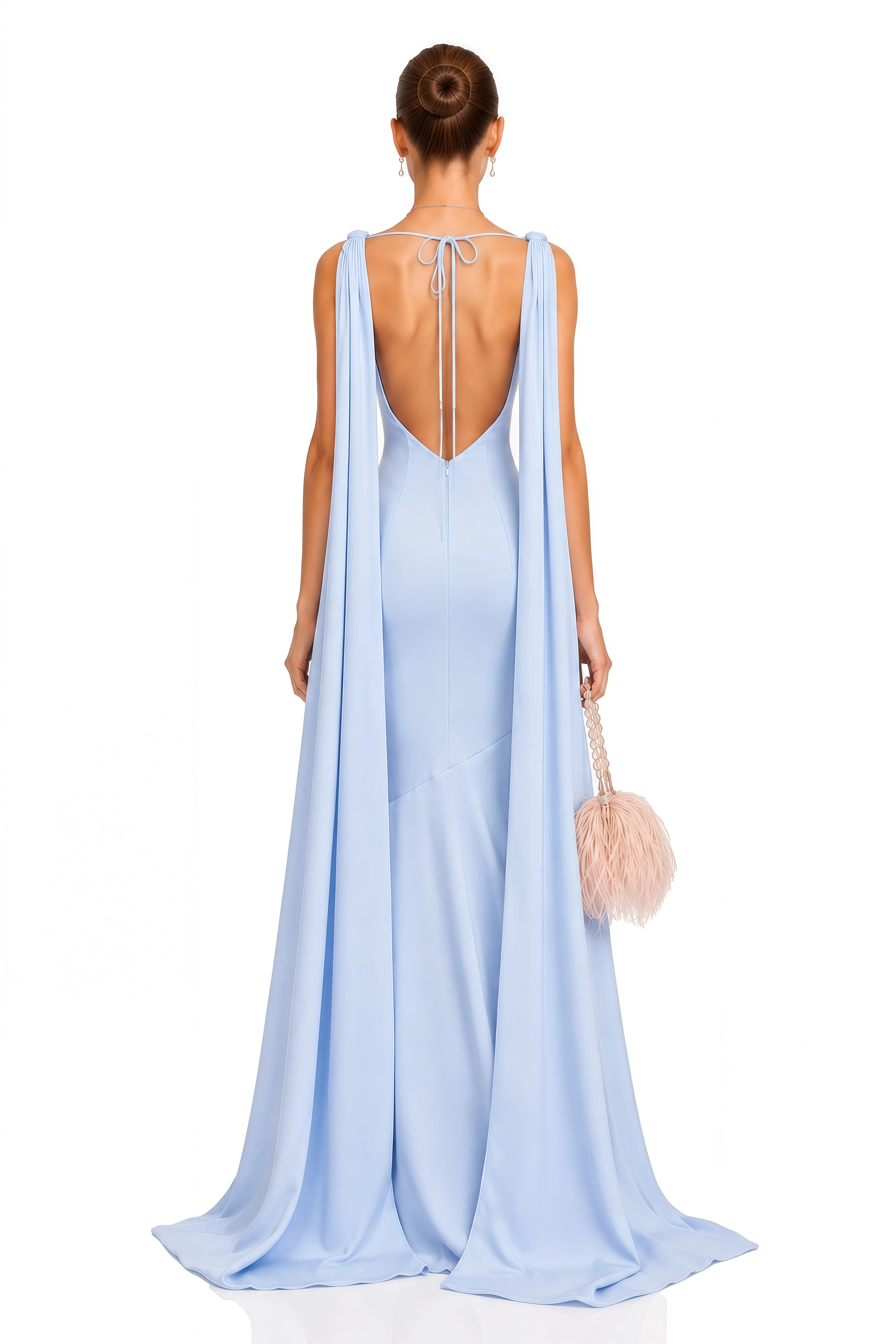 Isadora Light Blue Cowl Neck Draped Mermaid Maxi Dress