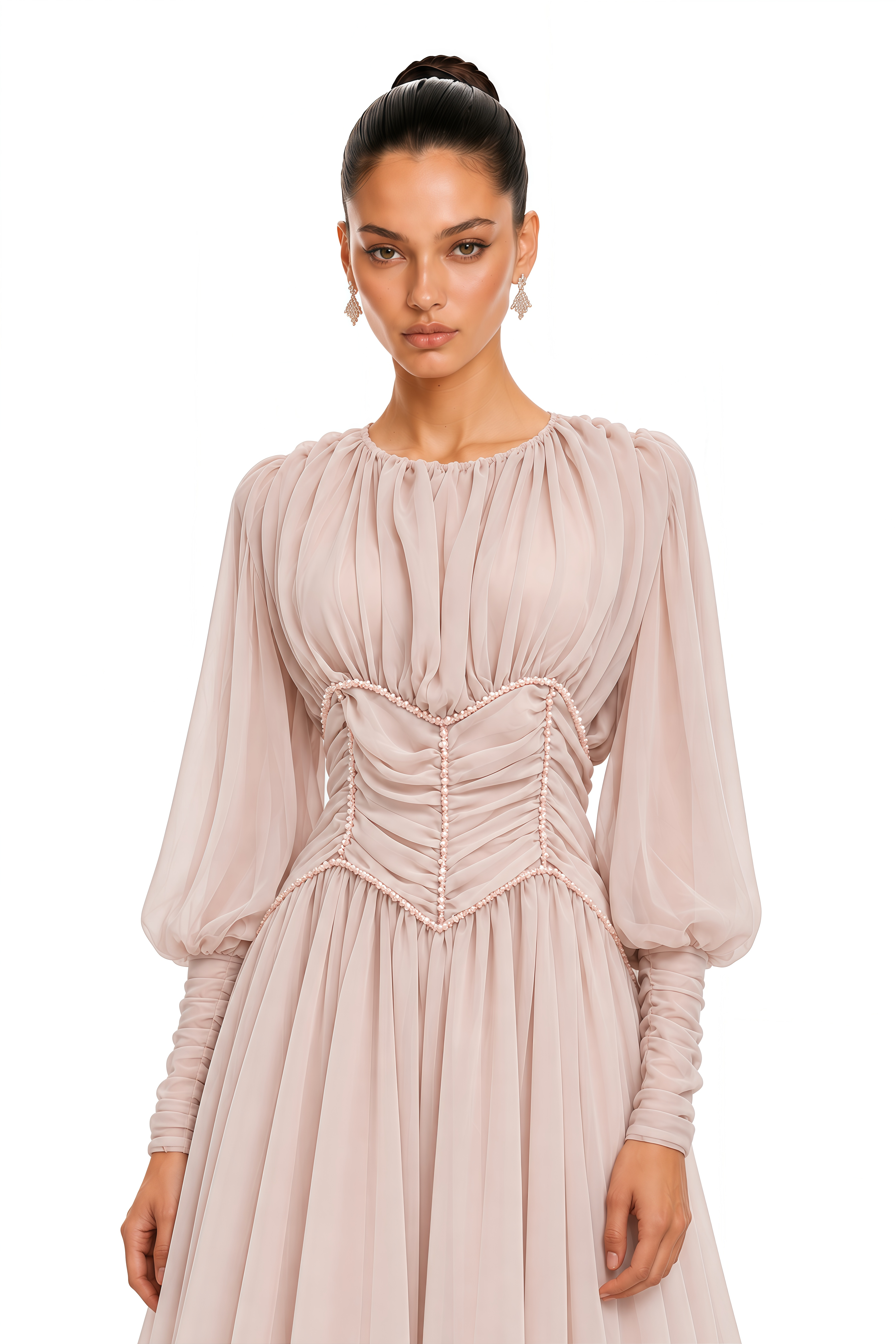 Isla Pink Ruched Waist Long Sleeve Maxi Dress