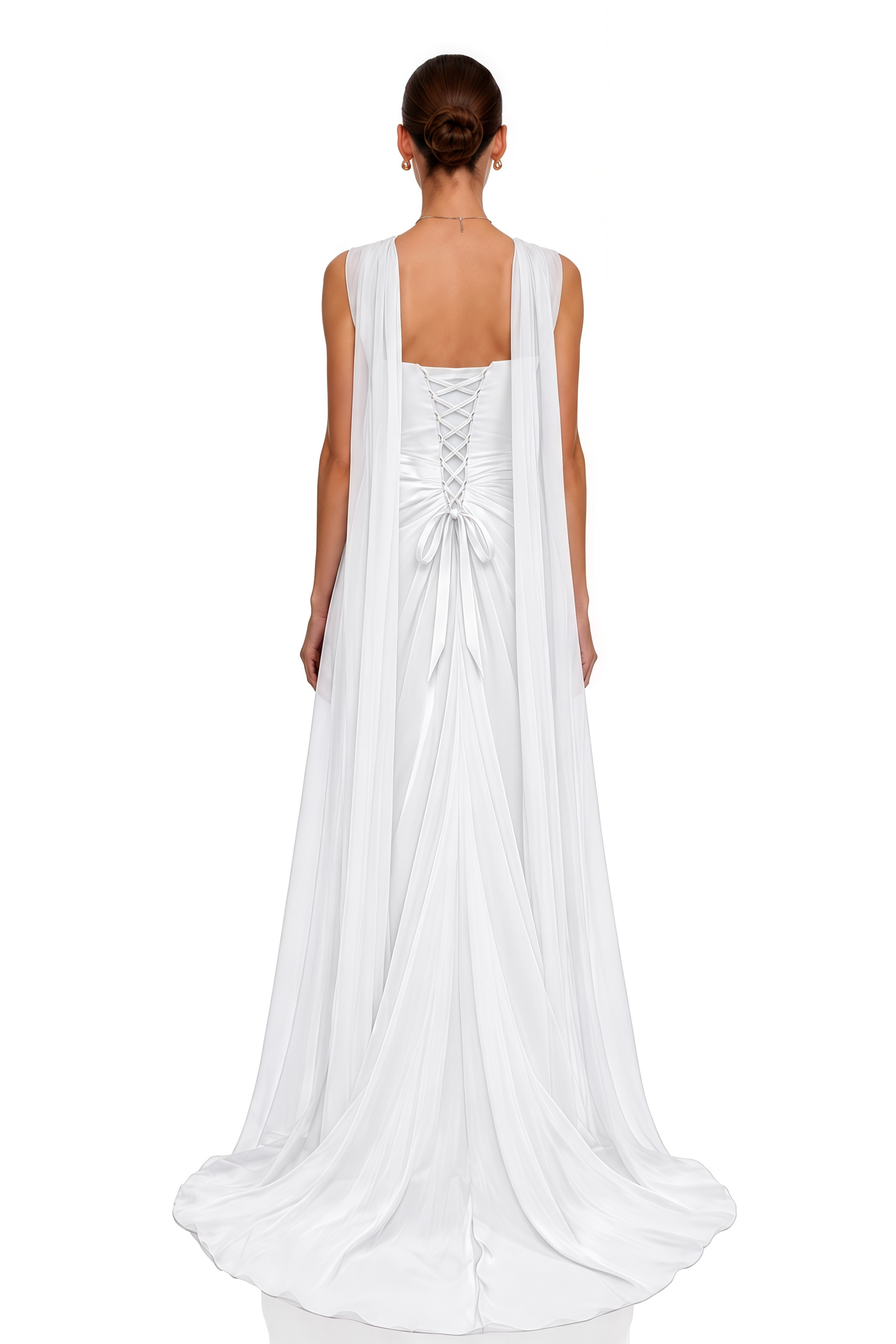 Ismene White Ruched Strapless Maxi Dress with Scarf