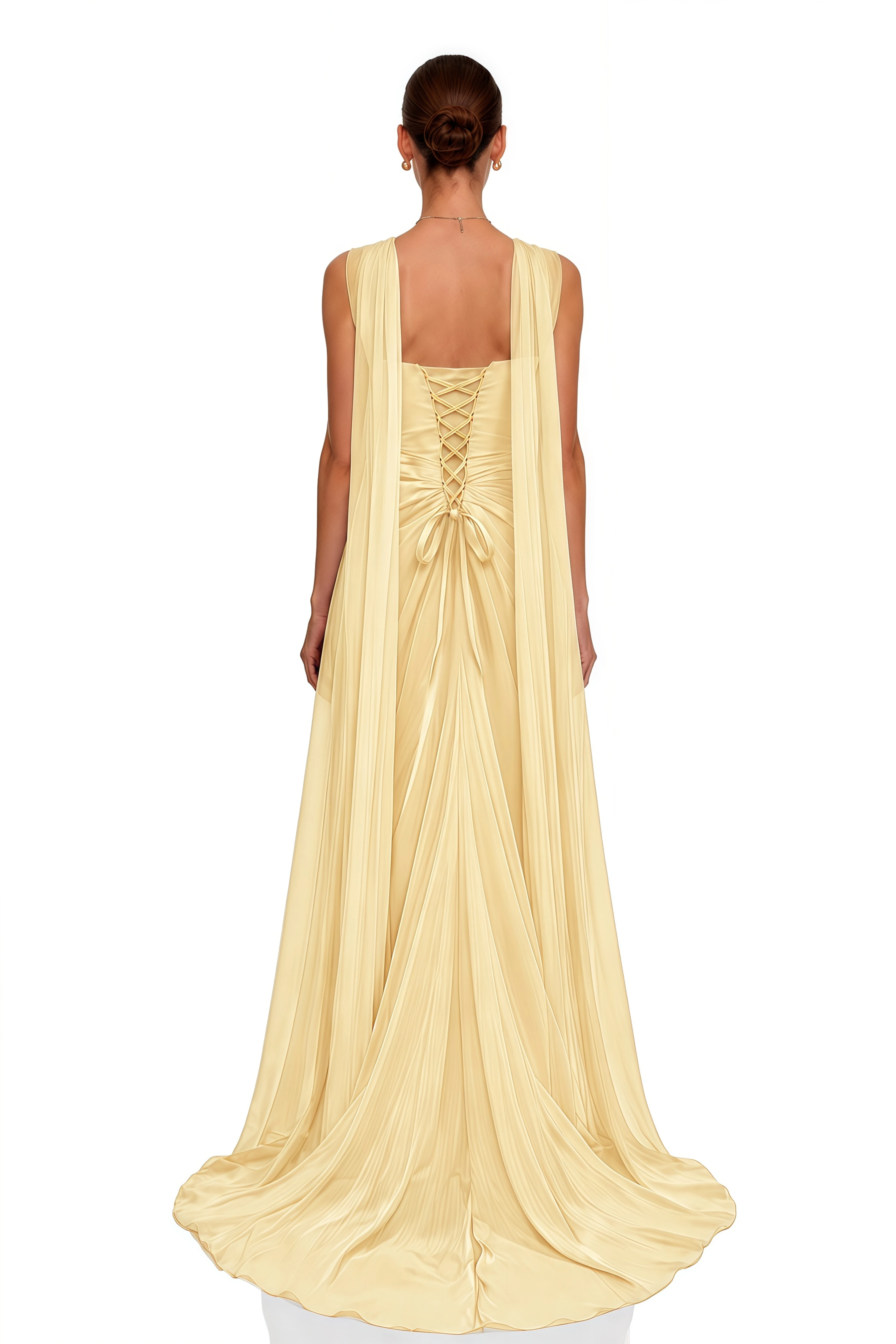 Ismene Yellow Ruched Strapless Maxi Dress with Scarf
