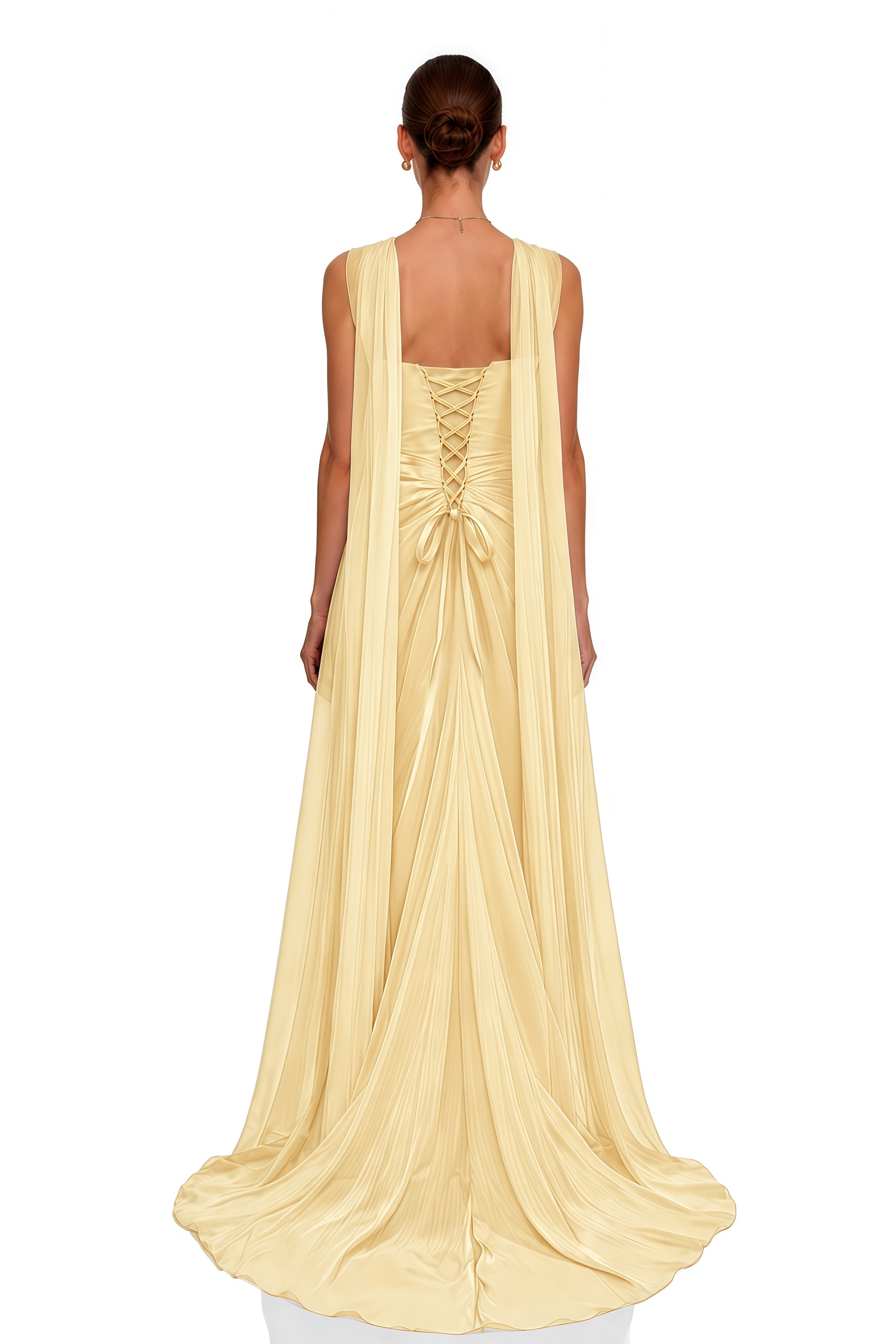 Ismene Yellow Ruched Strapless Maxi Dress with Scarf