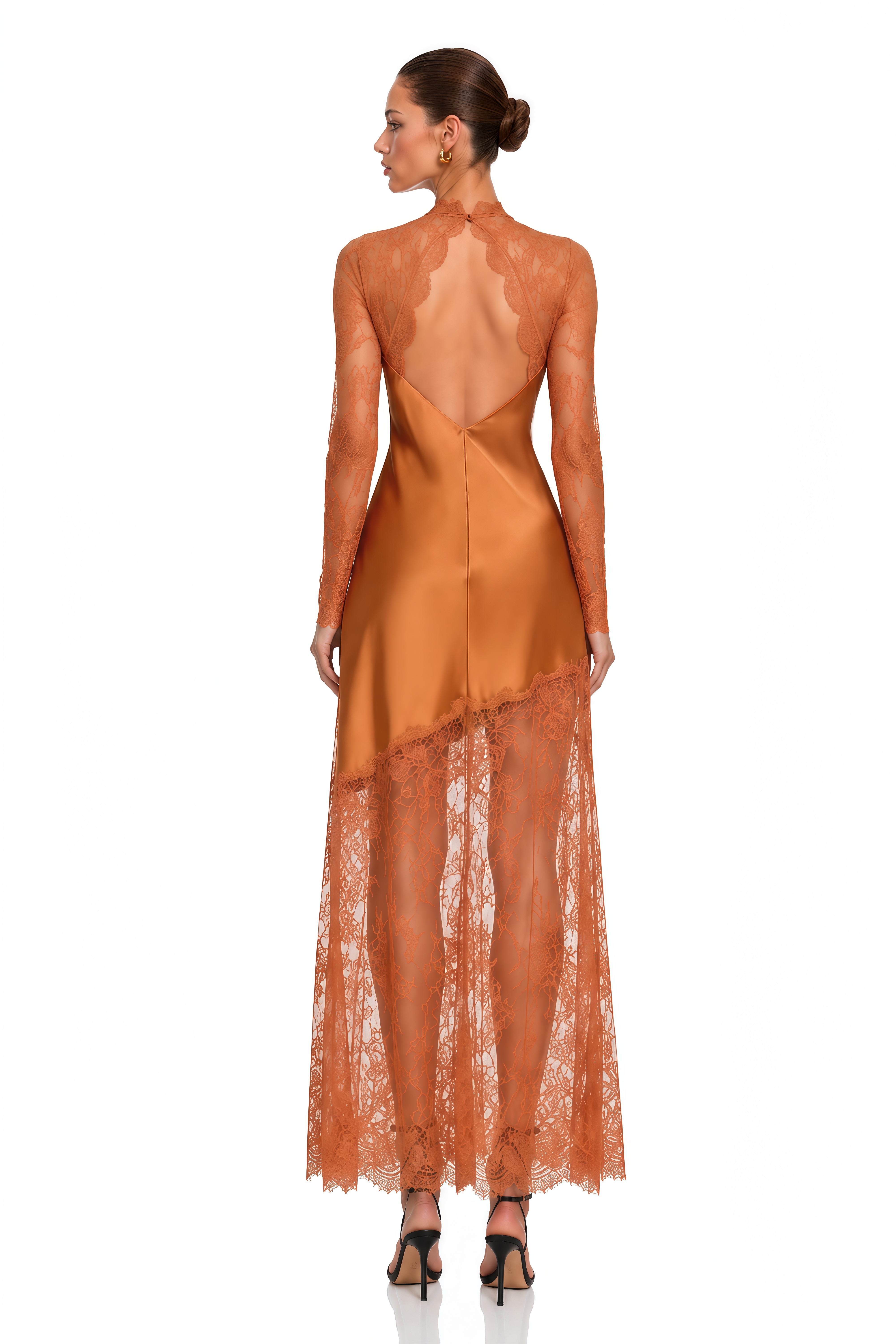 Ivy Brown Lace Satin Maxi Dress