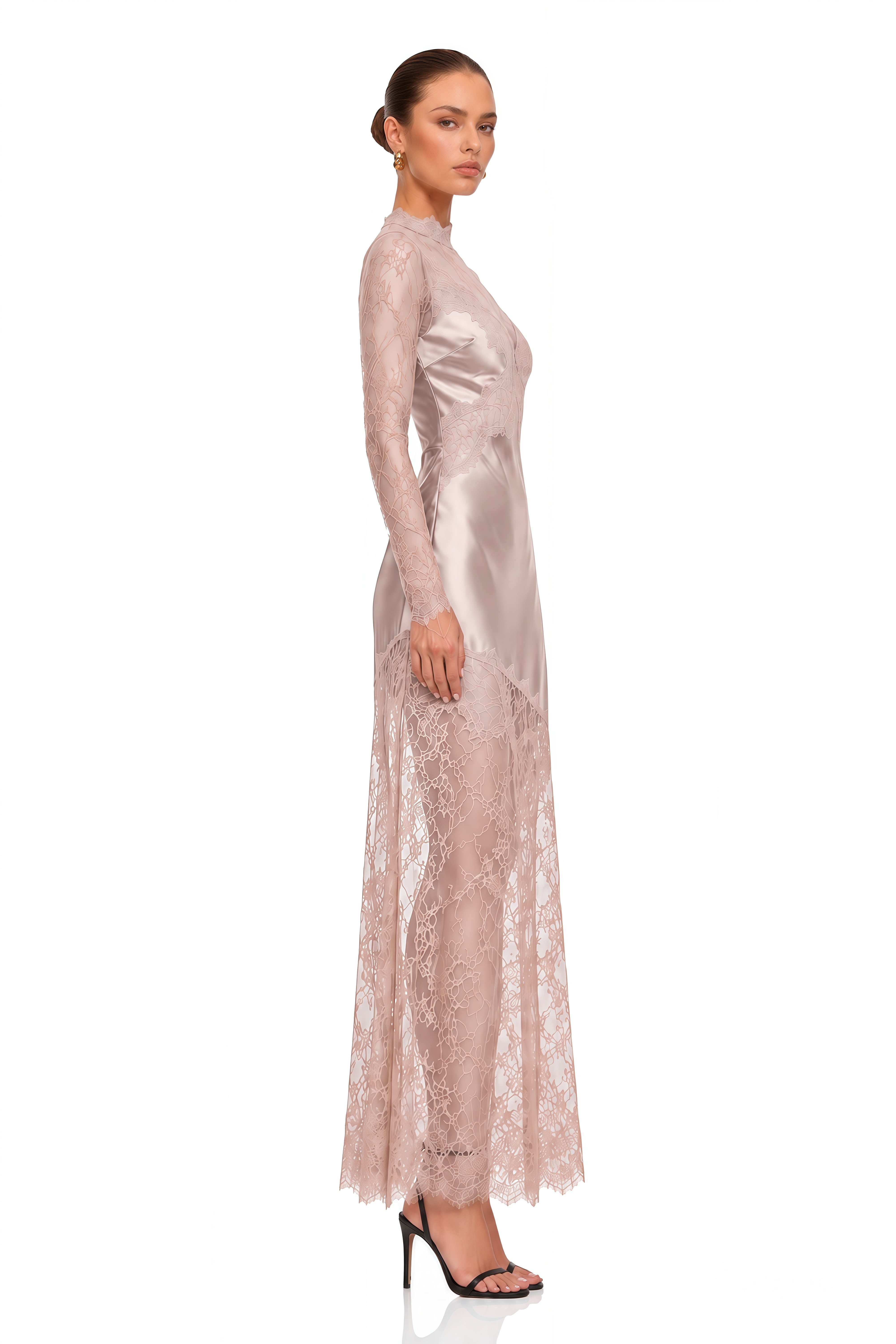 Ivy Pink Lace Satin Maxi Dress