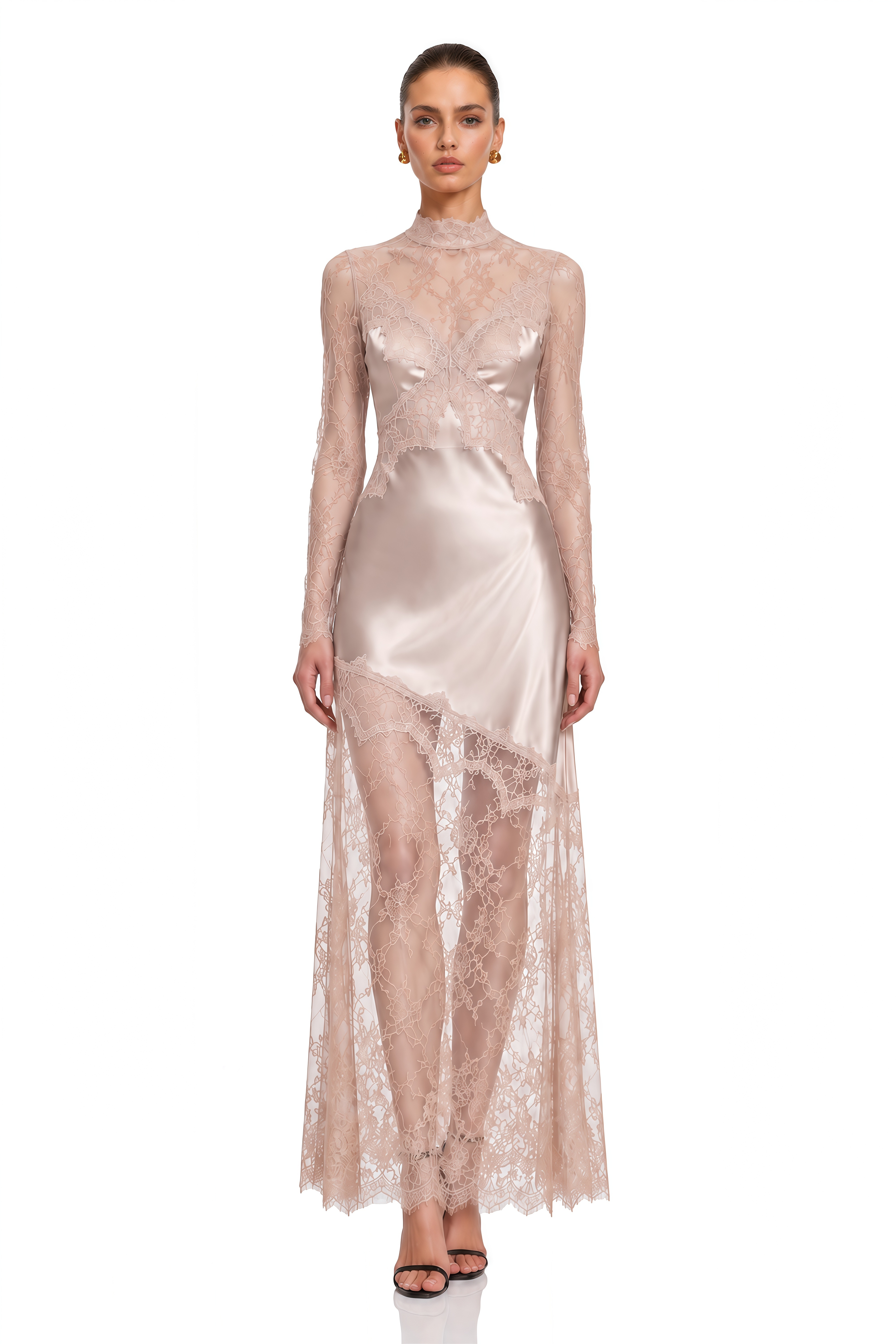 Ivy Pink Lace Satin Maxi Dress