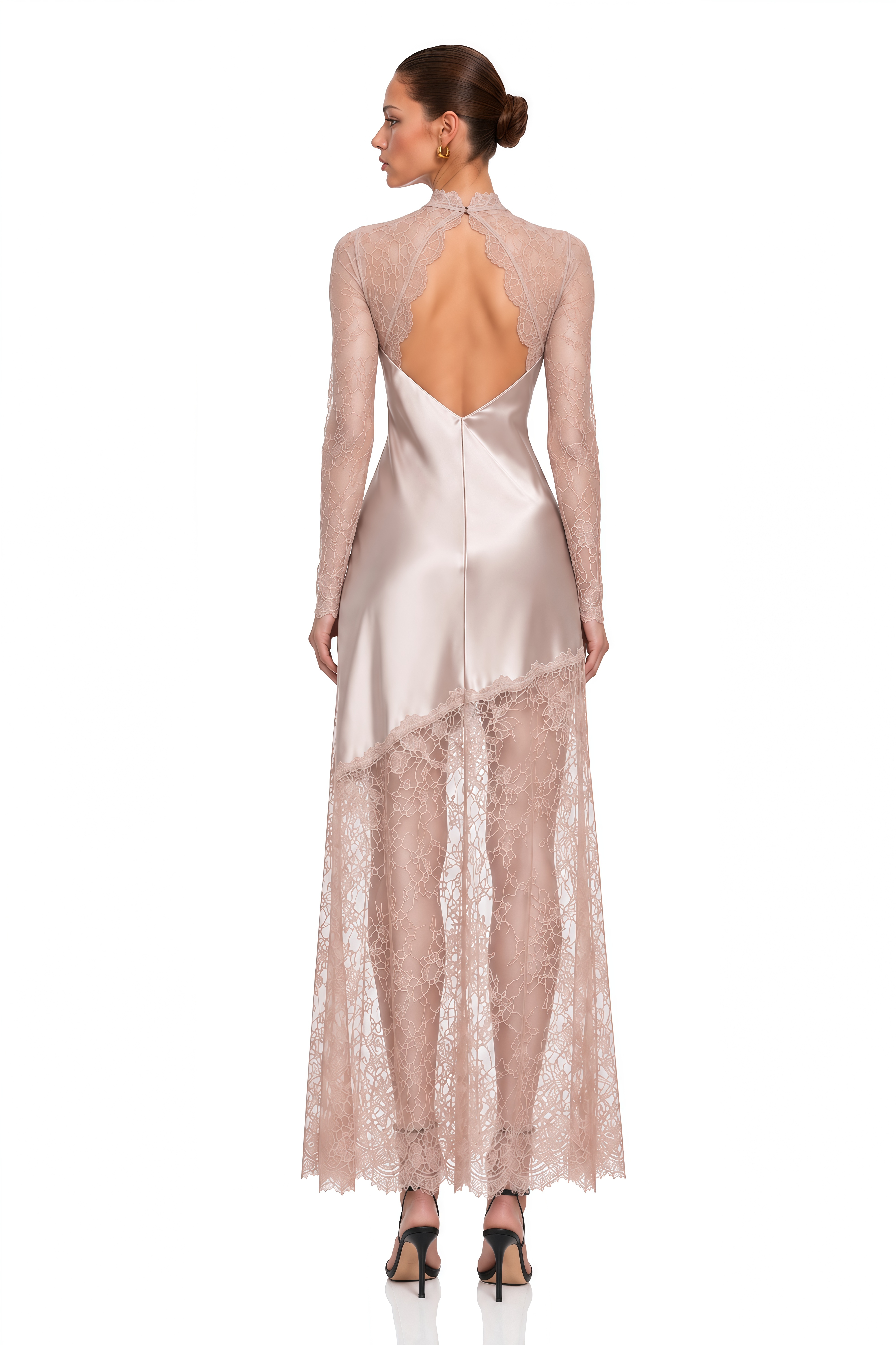 Ivy Pink Lace Satin Maxi Dress