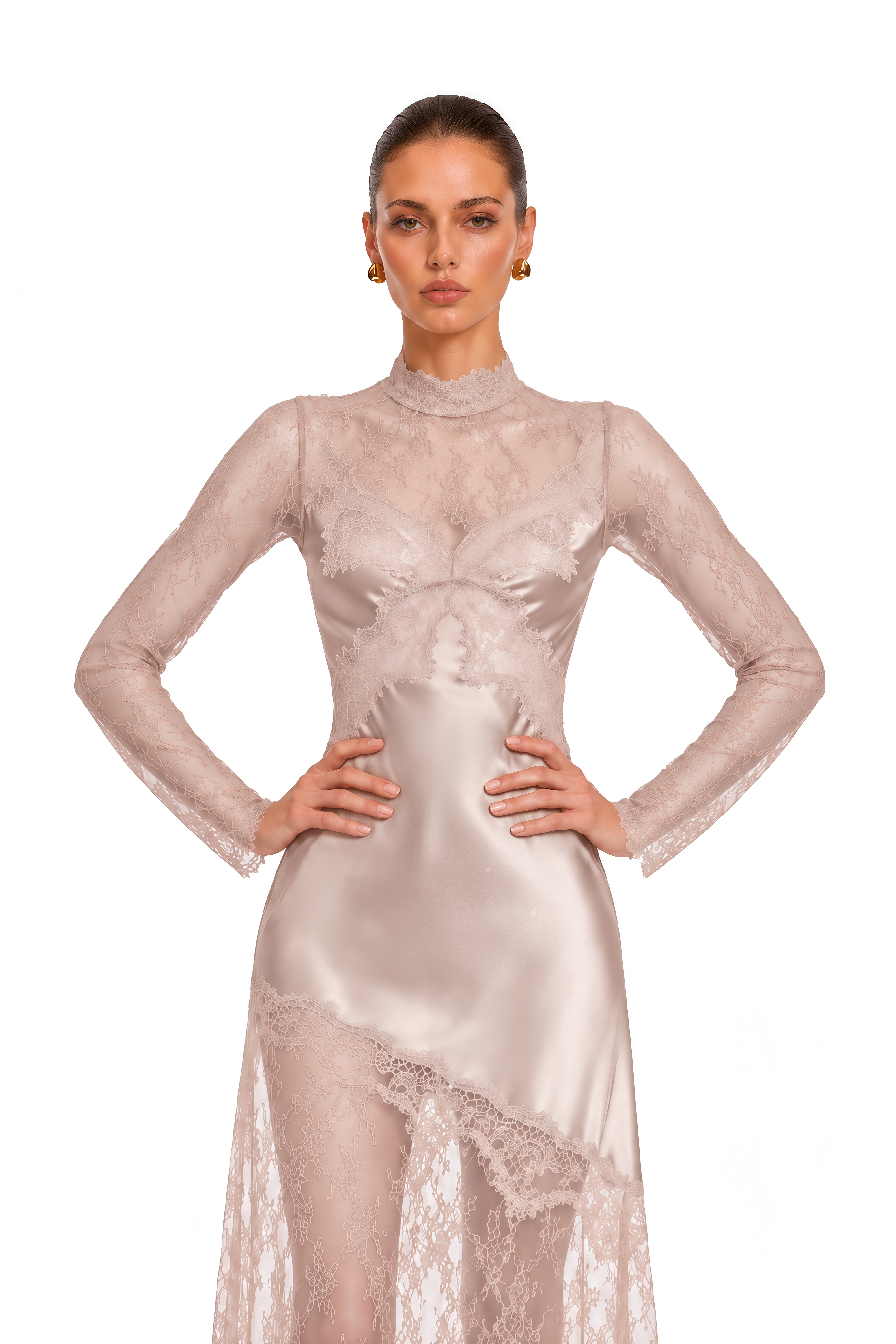 Ivy Pink Lace Satin Maxi Dress