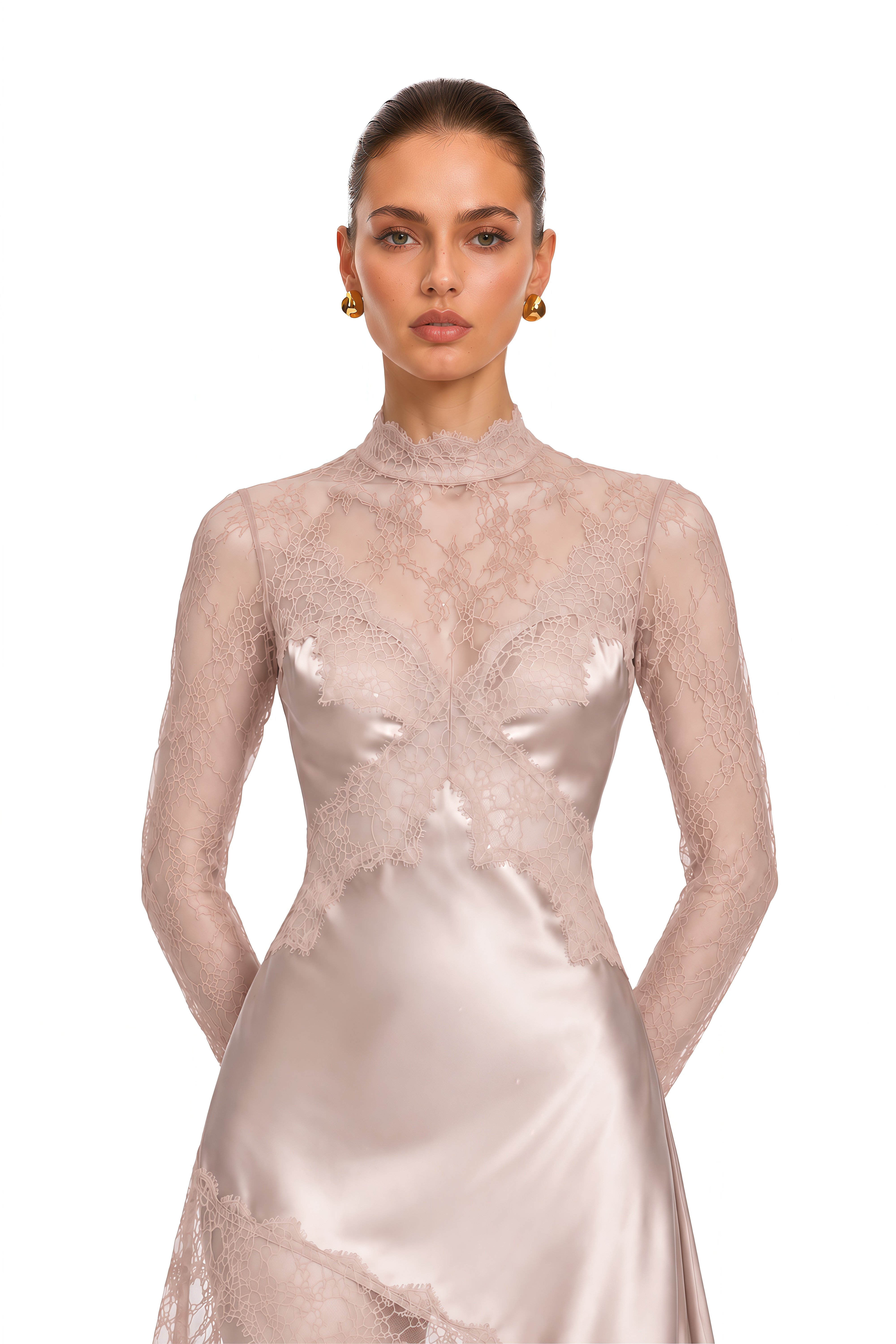 Ivy Pink Lace Satin Maxi Dress