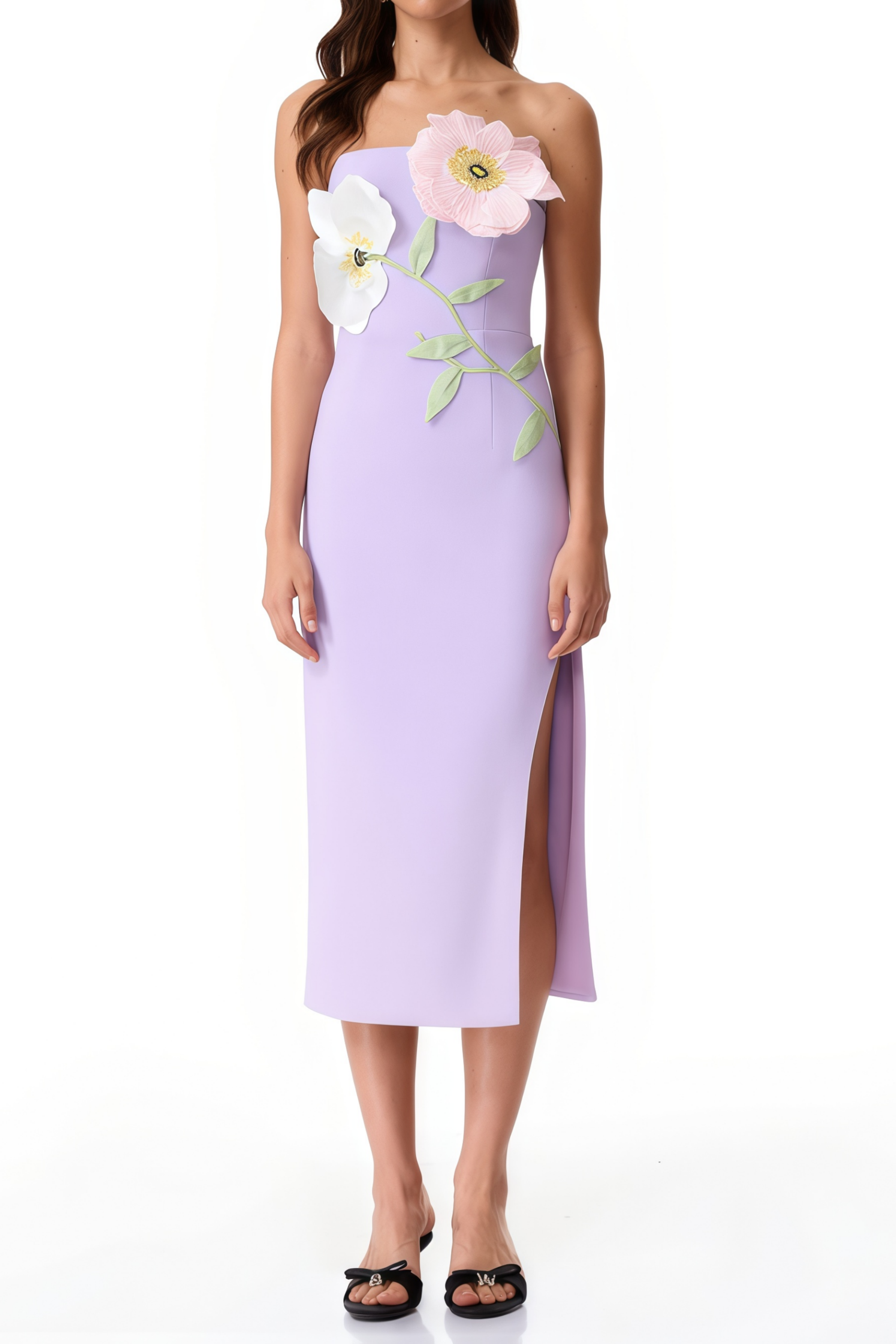 Jacqueline Purple Floral Appliqué Midi Dress (Final Sale-US Only)