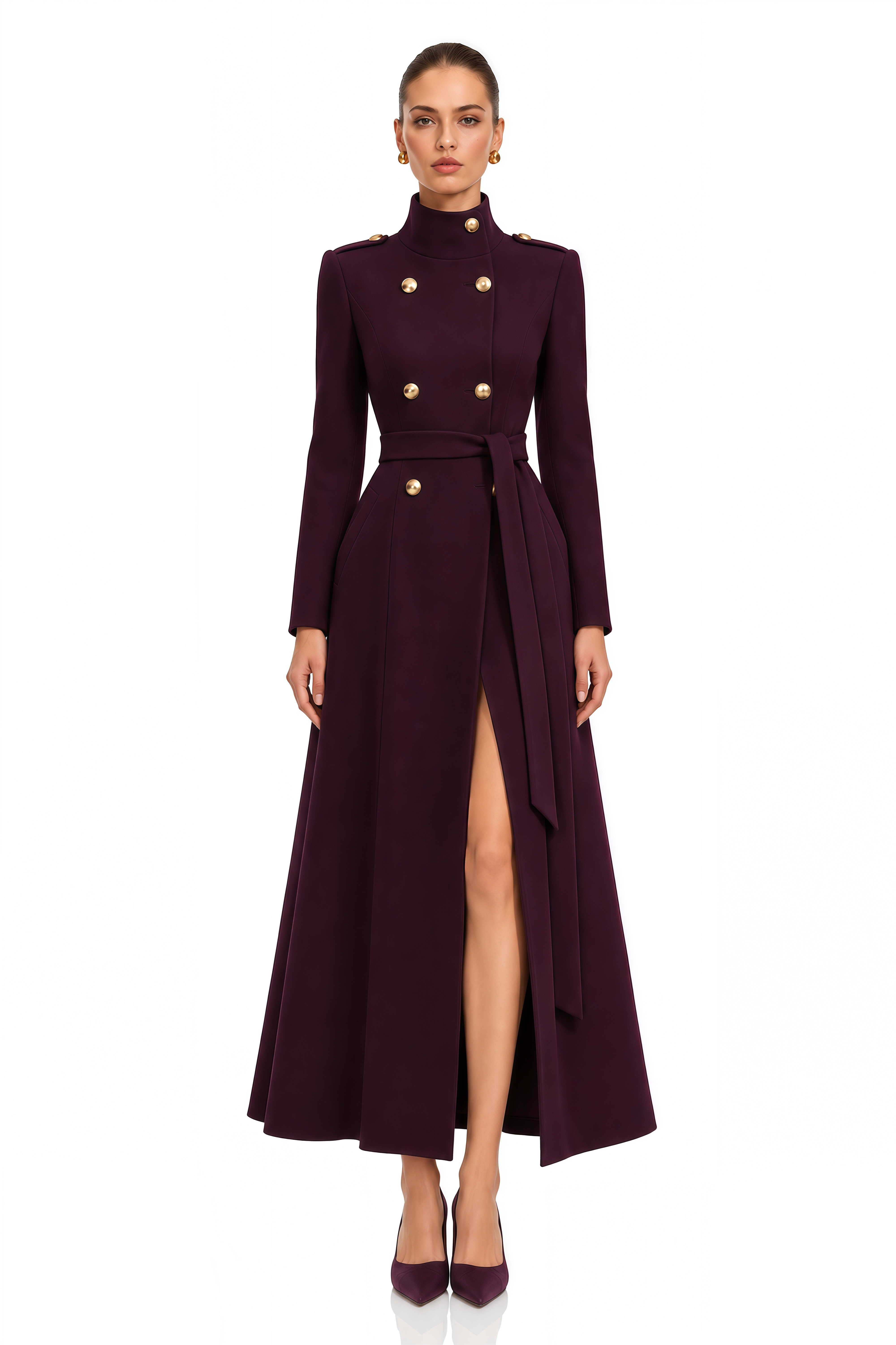 Jannatul Purple Double-Breasted Maxi Coat Dress