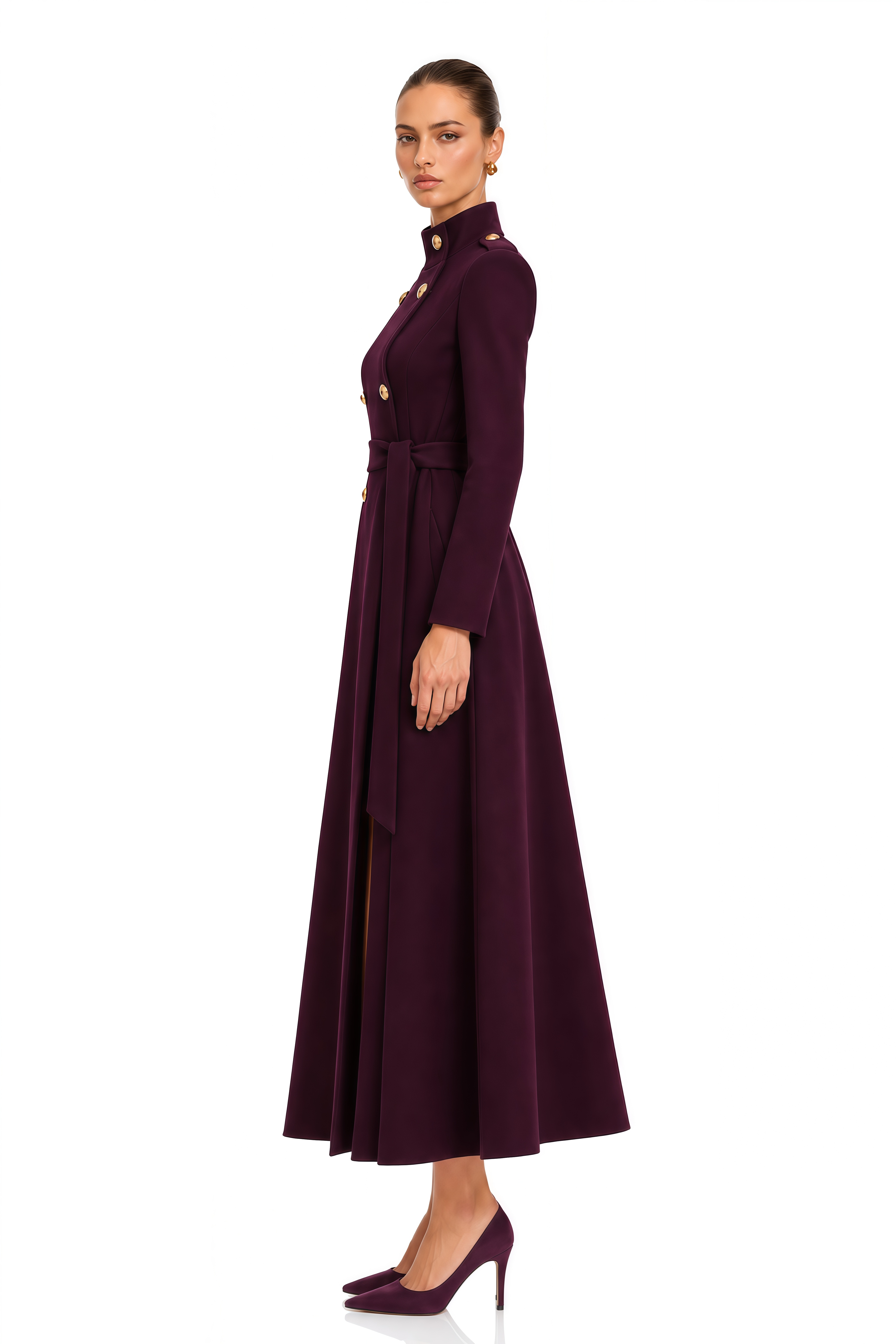 Jannatul Purple Double-Breasted Maxi Coat Dress