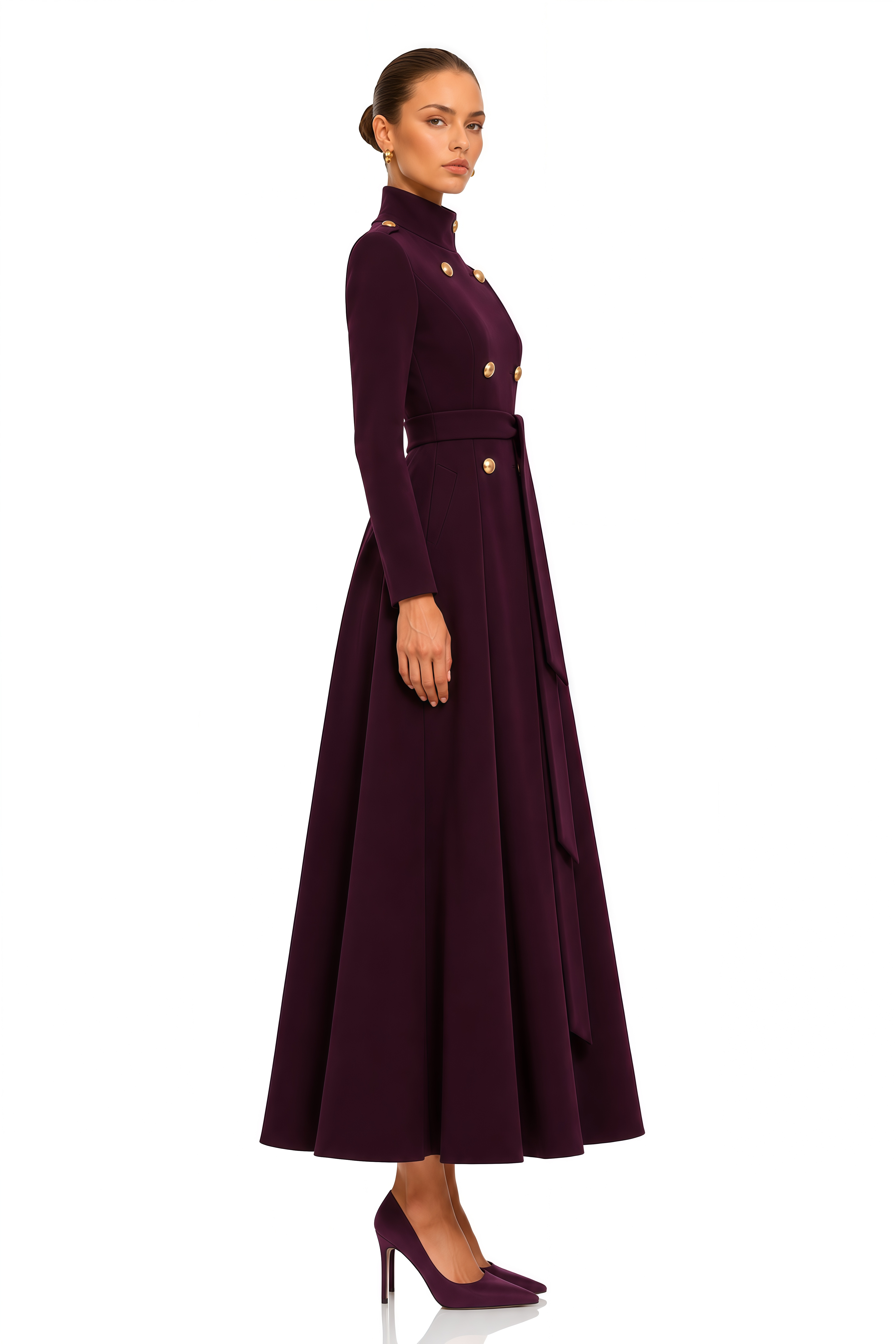 Jannatul Purple Double-Breasted Maxi Coat Dress