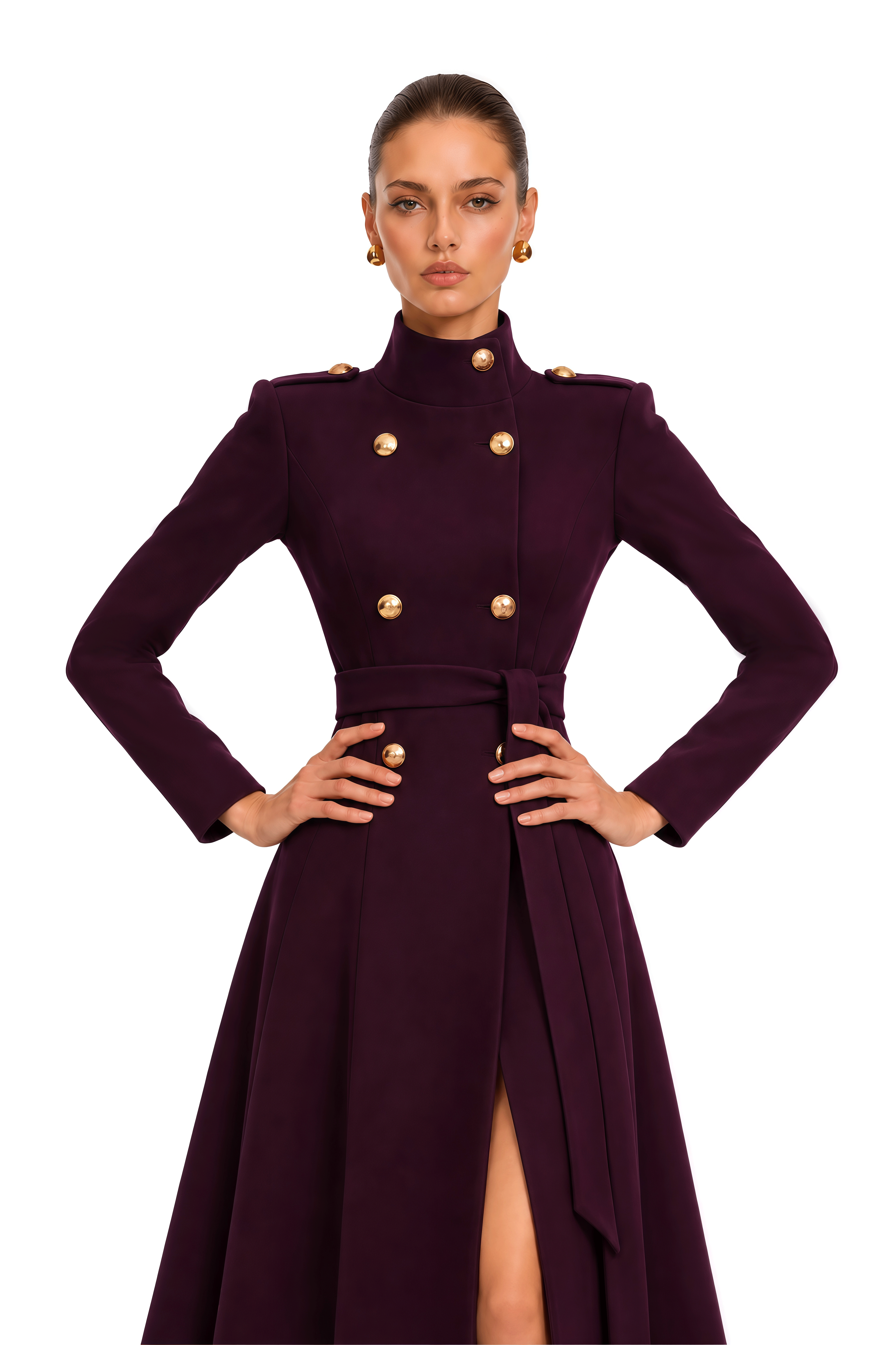 Jannatul Purple Double-Breasted Maxi Coat Dress
