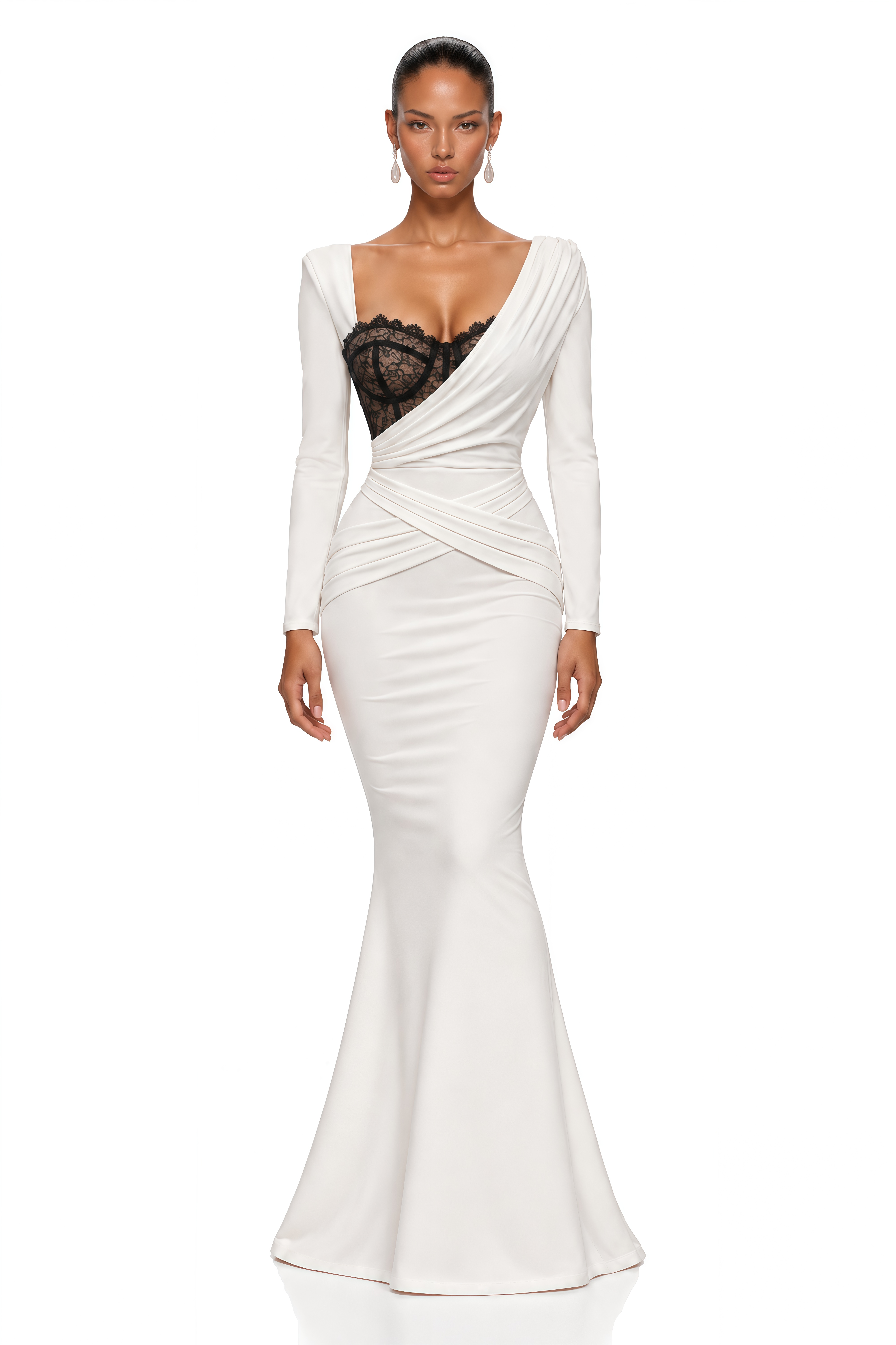 Javeria White Contrast Lace Corset Maxi Dress