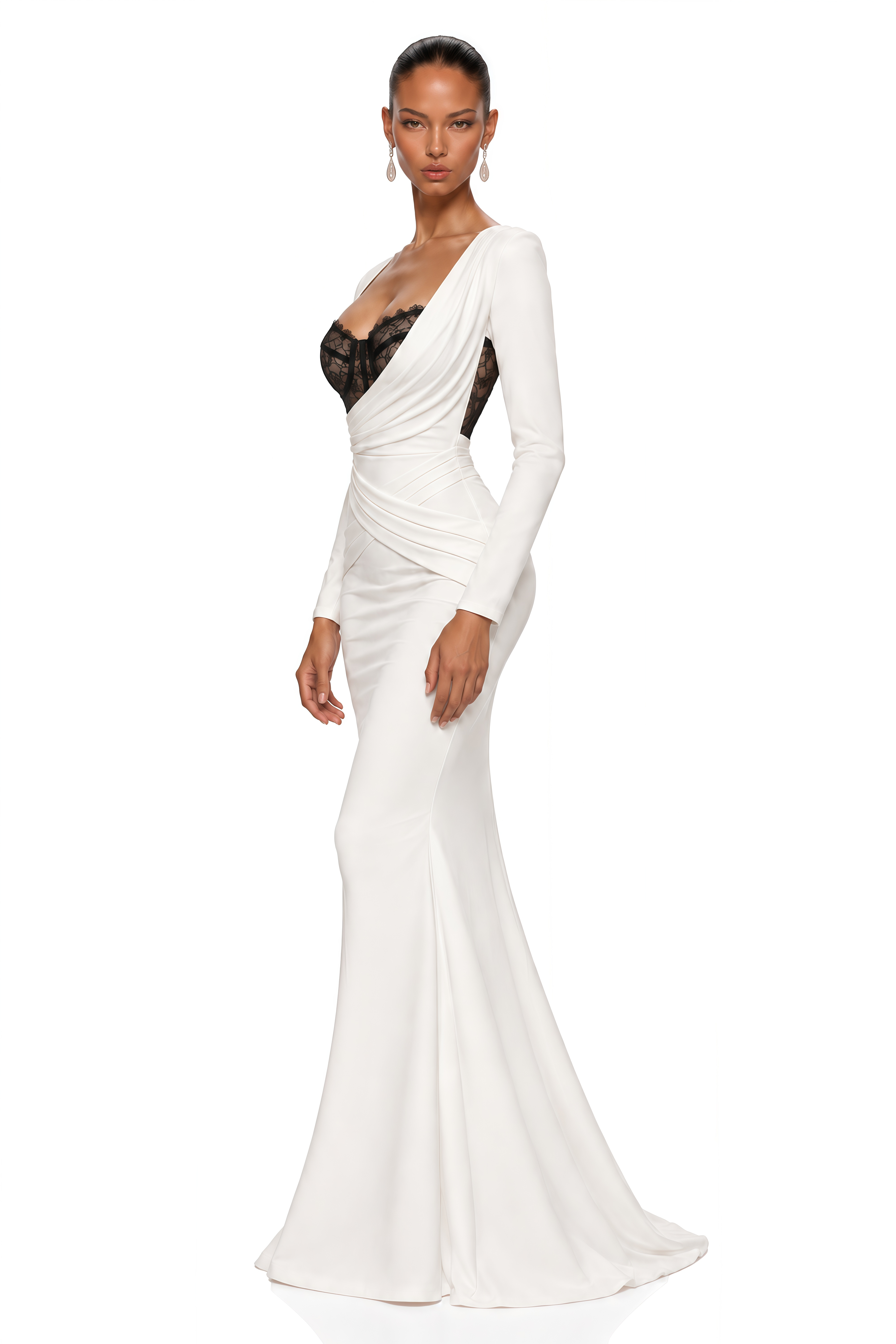Javeria White Contrast Lace Corset Maxi Dress