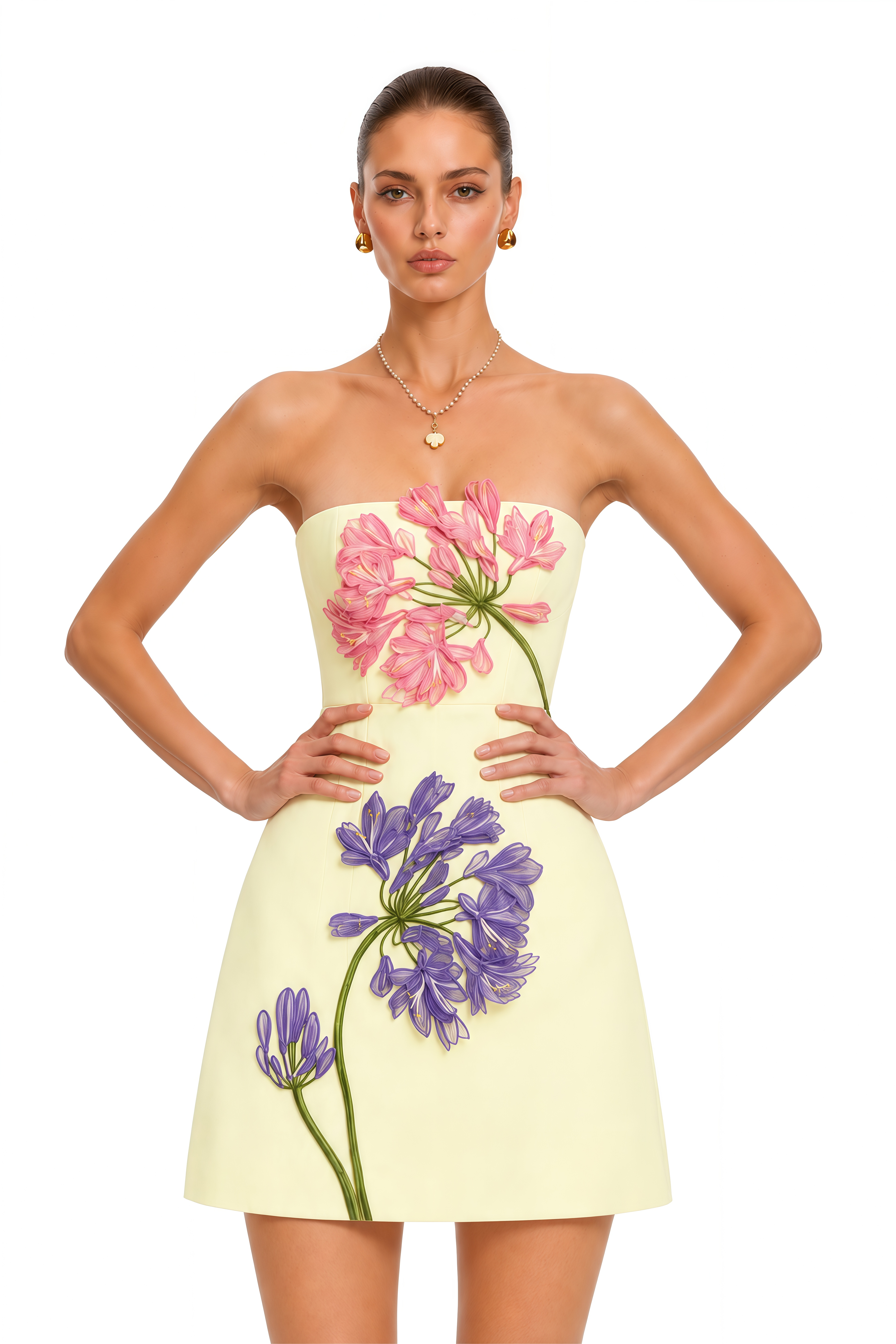 Jessamine Yellow Strapless Floral Mini Dress