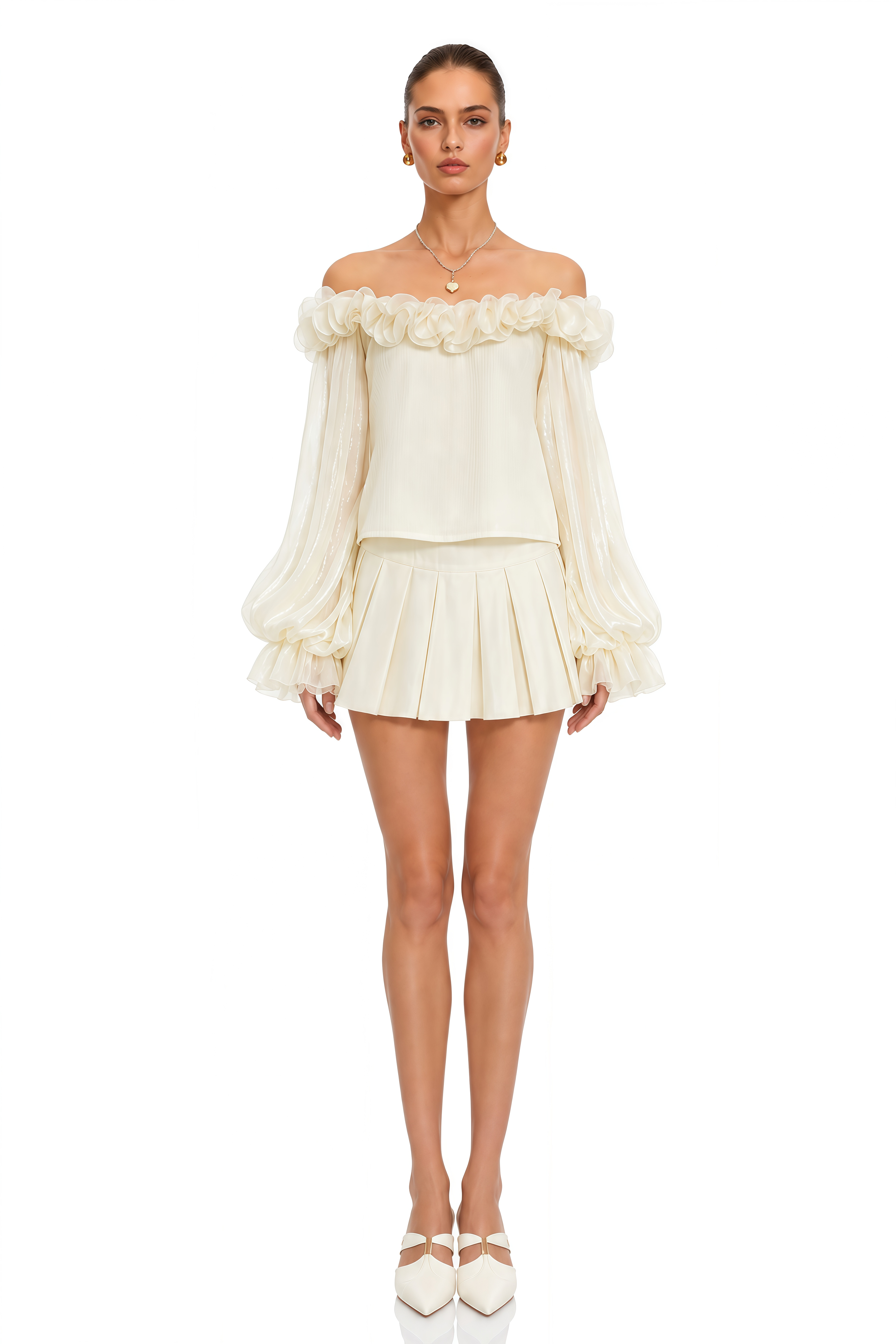 Jianna White 3D Petal Off-Shoulder Blouse
