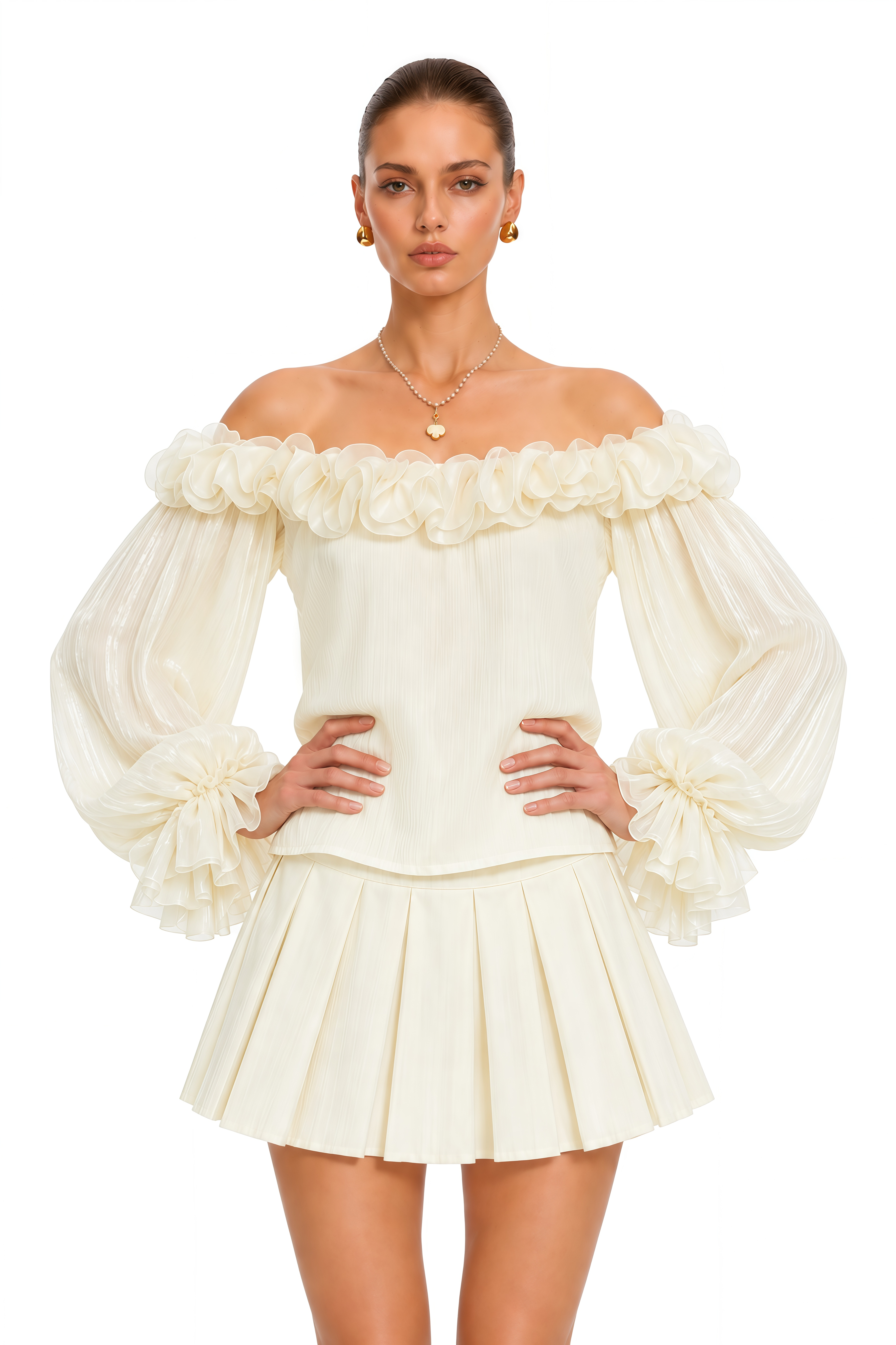 Jianna White 3D Petal Off-Shoulder Blouse