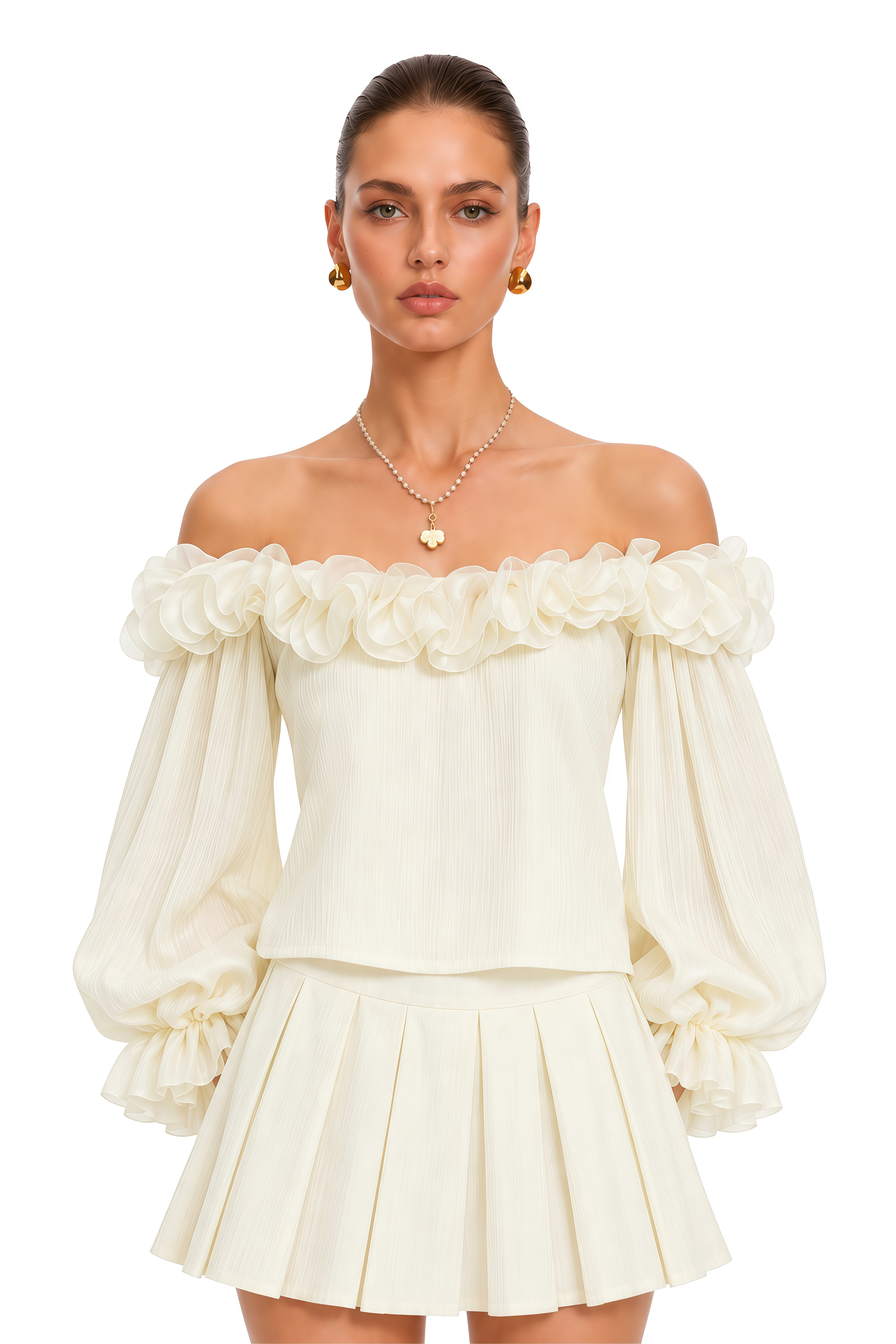 Jianna White 3D Petal Off-Shoulder Blouse