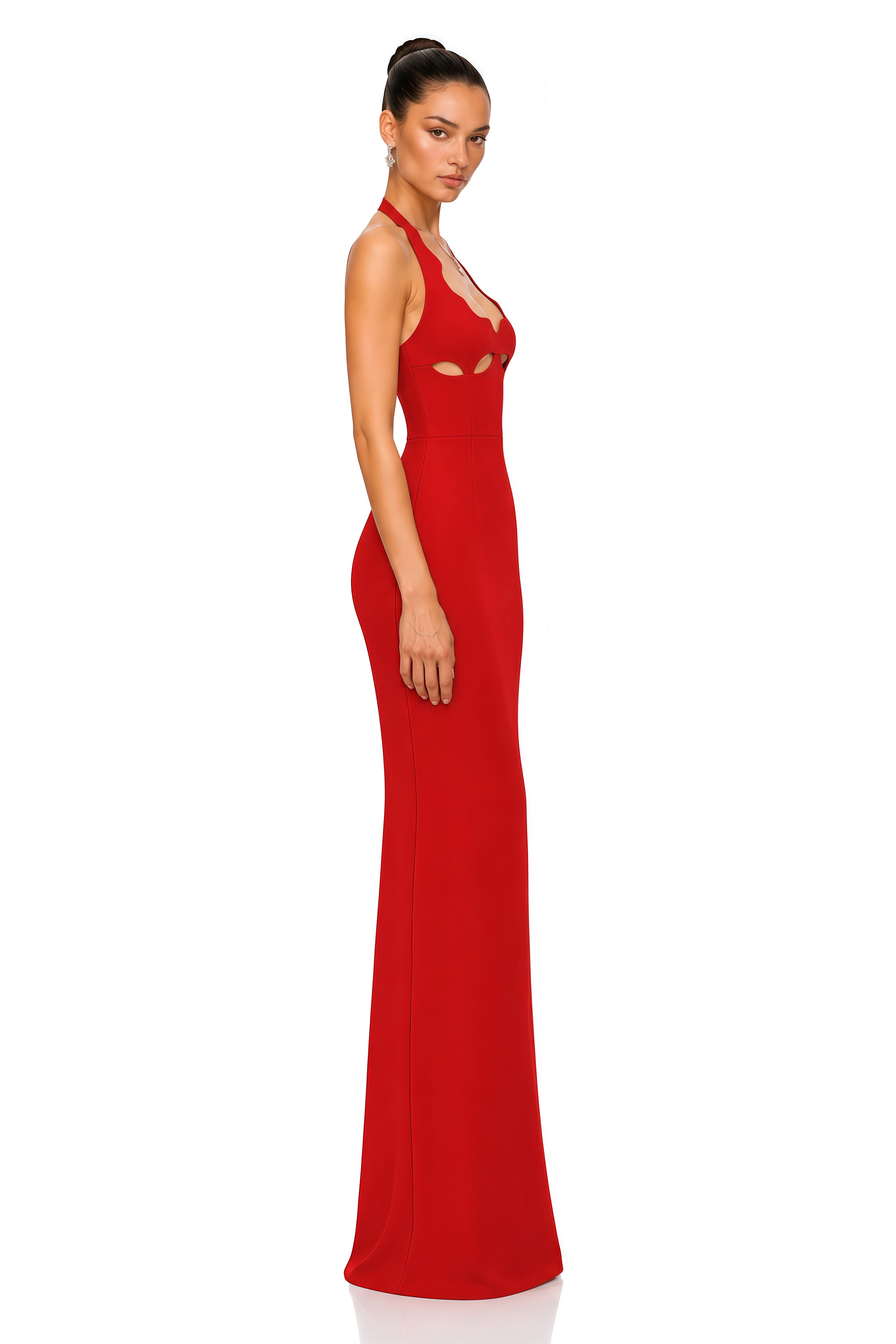 Jiyara Red Cut-Out Mermaid Maxi Dress