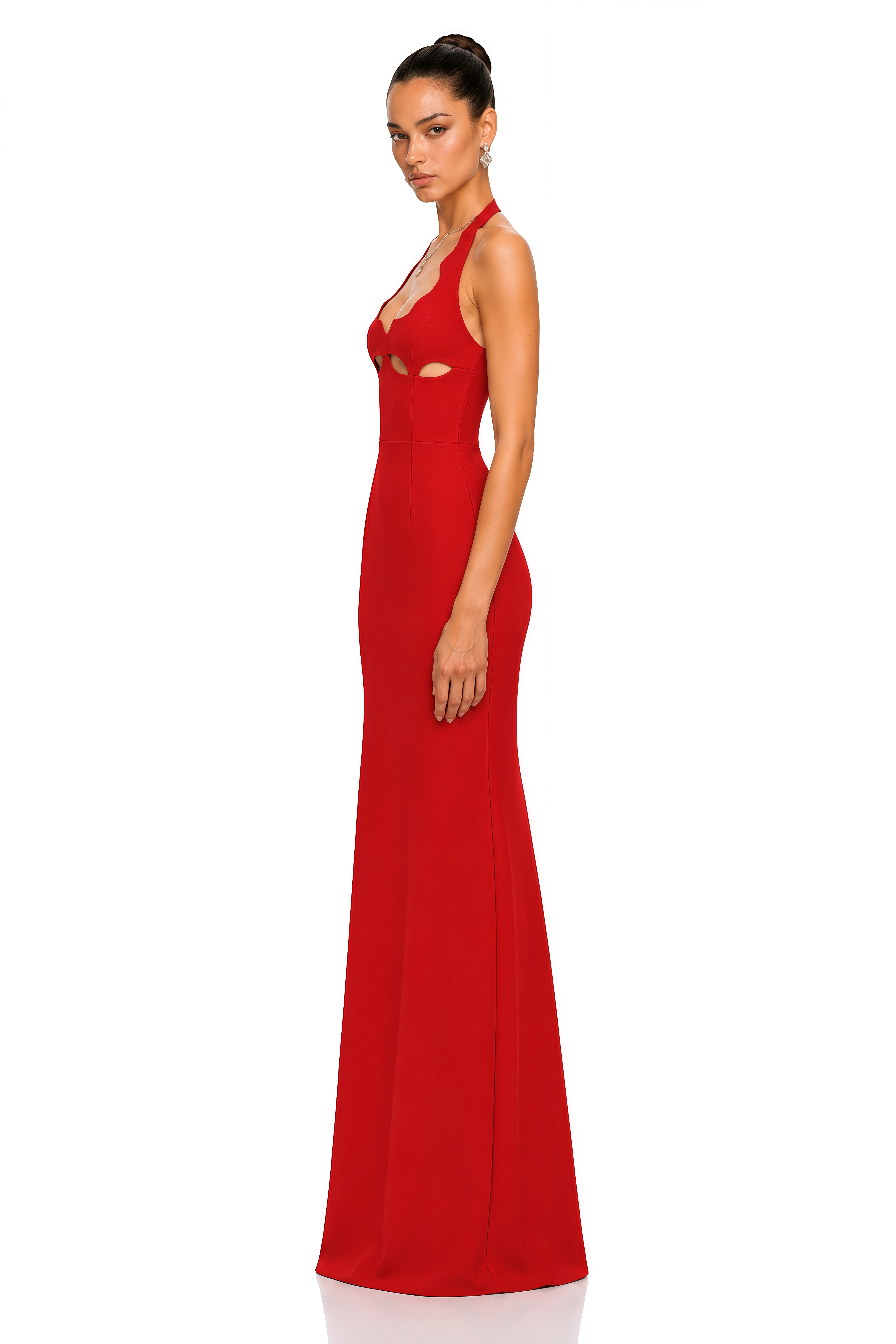 Jiyara Red Cut-Out Mermaid Maxi Dress