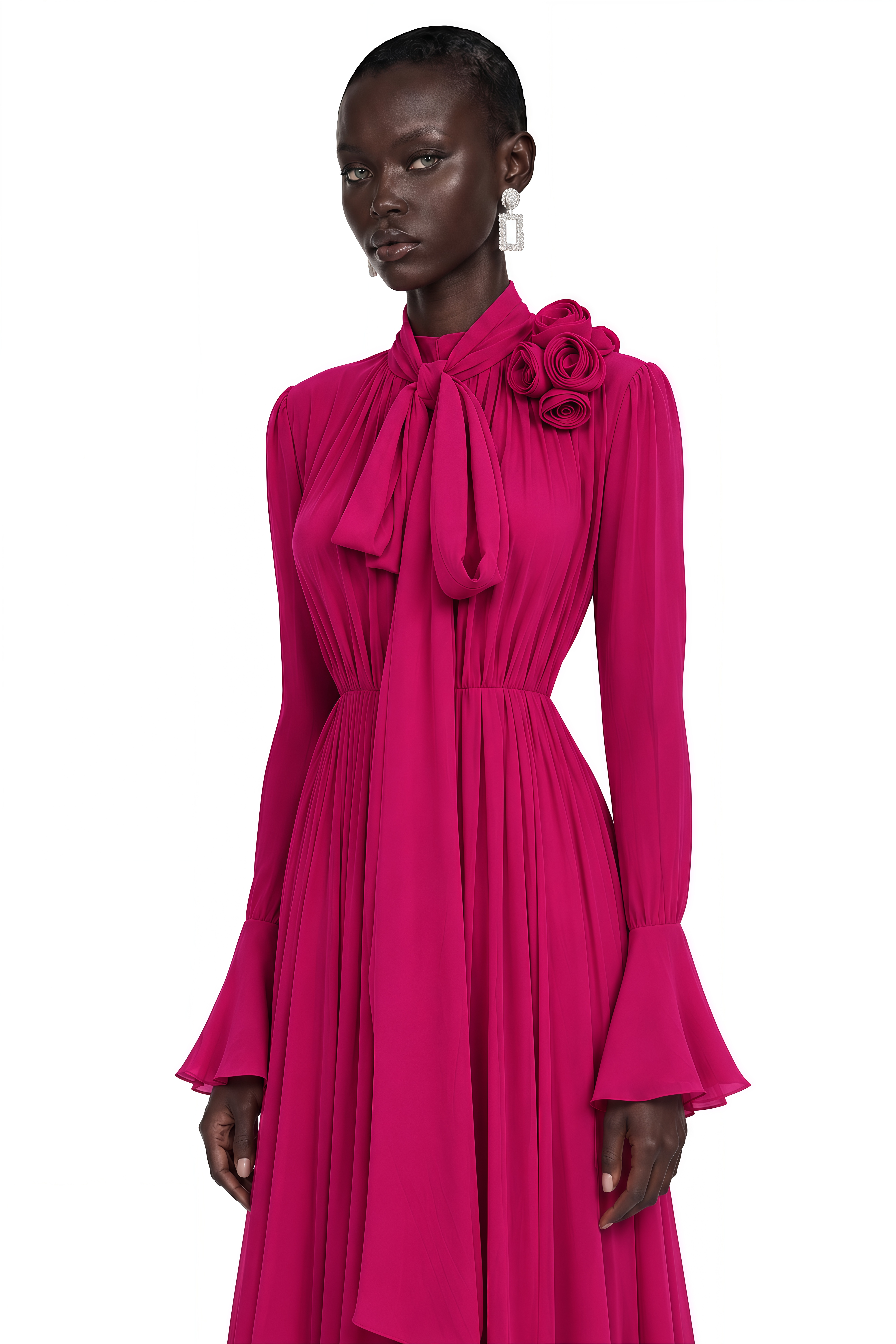 Jocelinda Purple Ruched Maxi Dress with 3D Florals