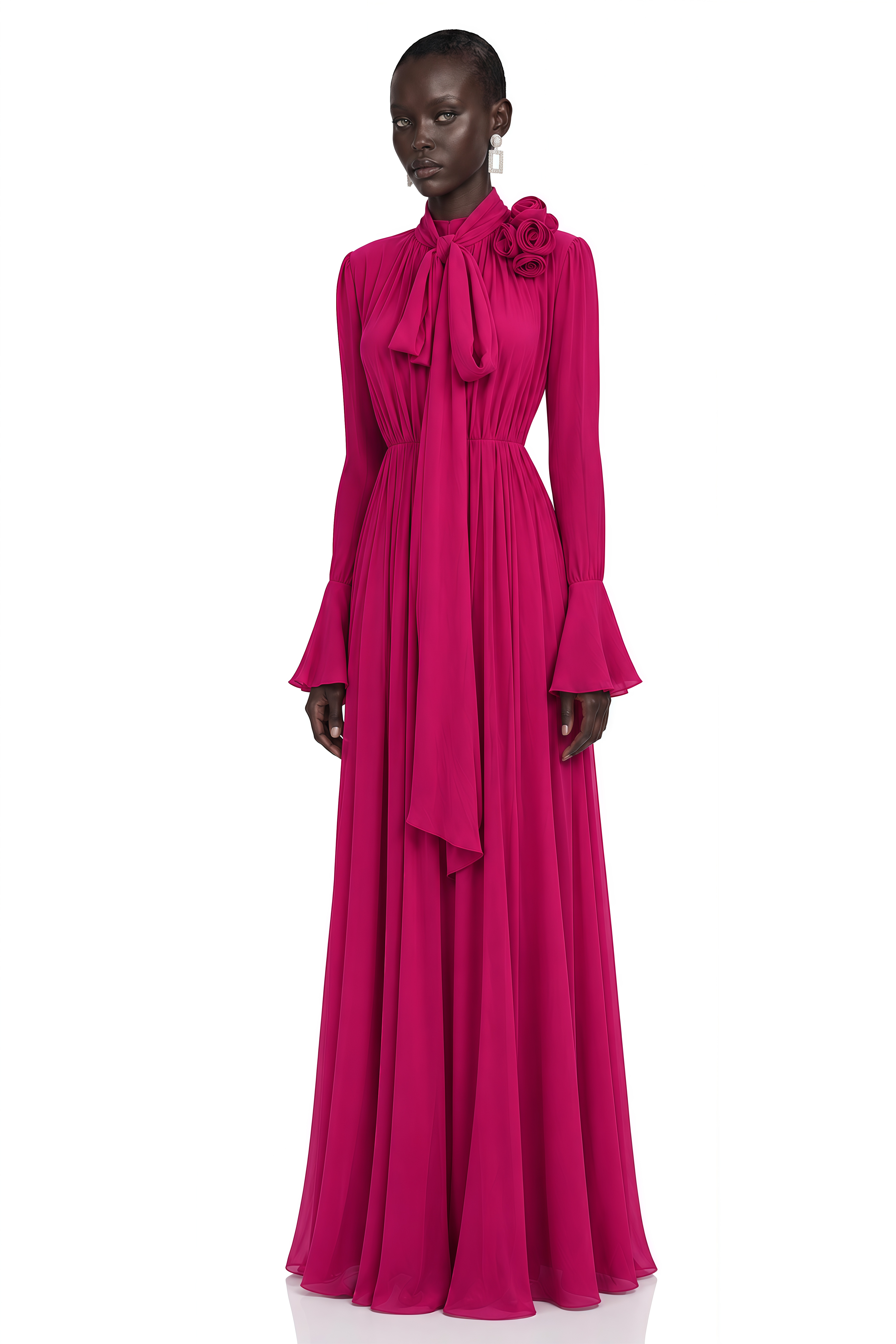 Jocelinda Purple Ruched Maxi Dress with 3D Florals