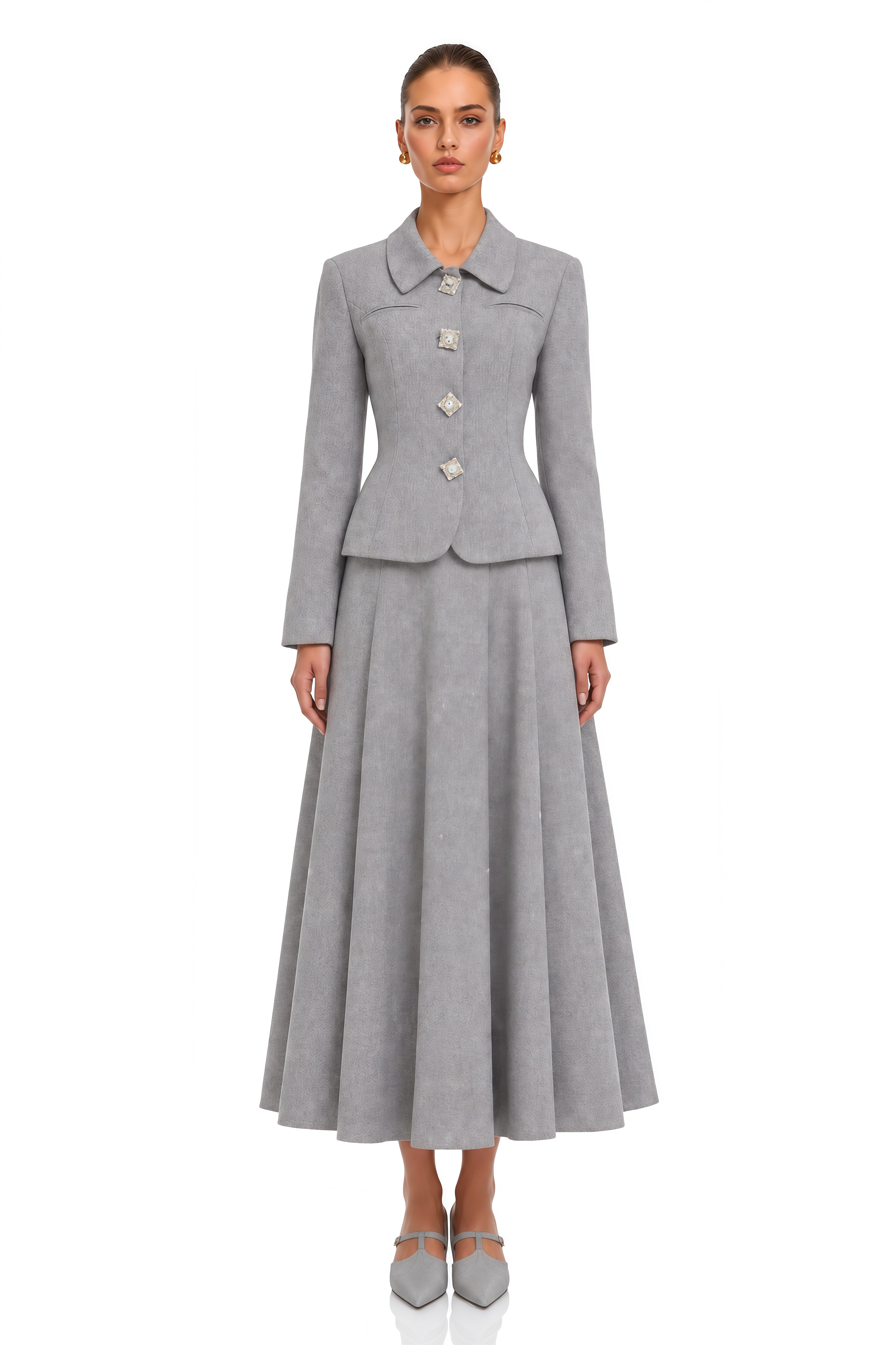 Jolanta Grey Single-Breasted Tweed Jacket & Dress Set