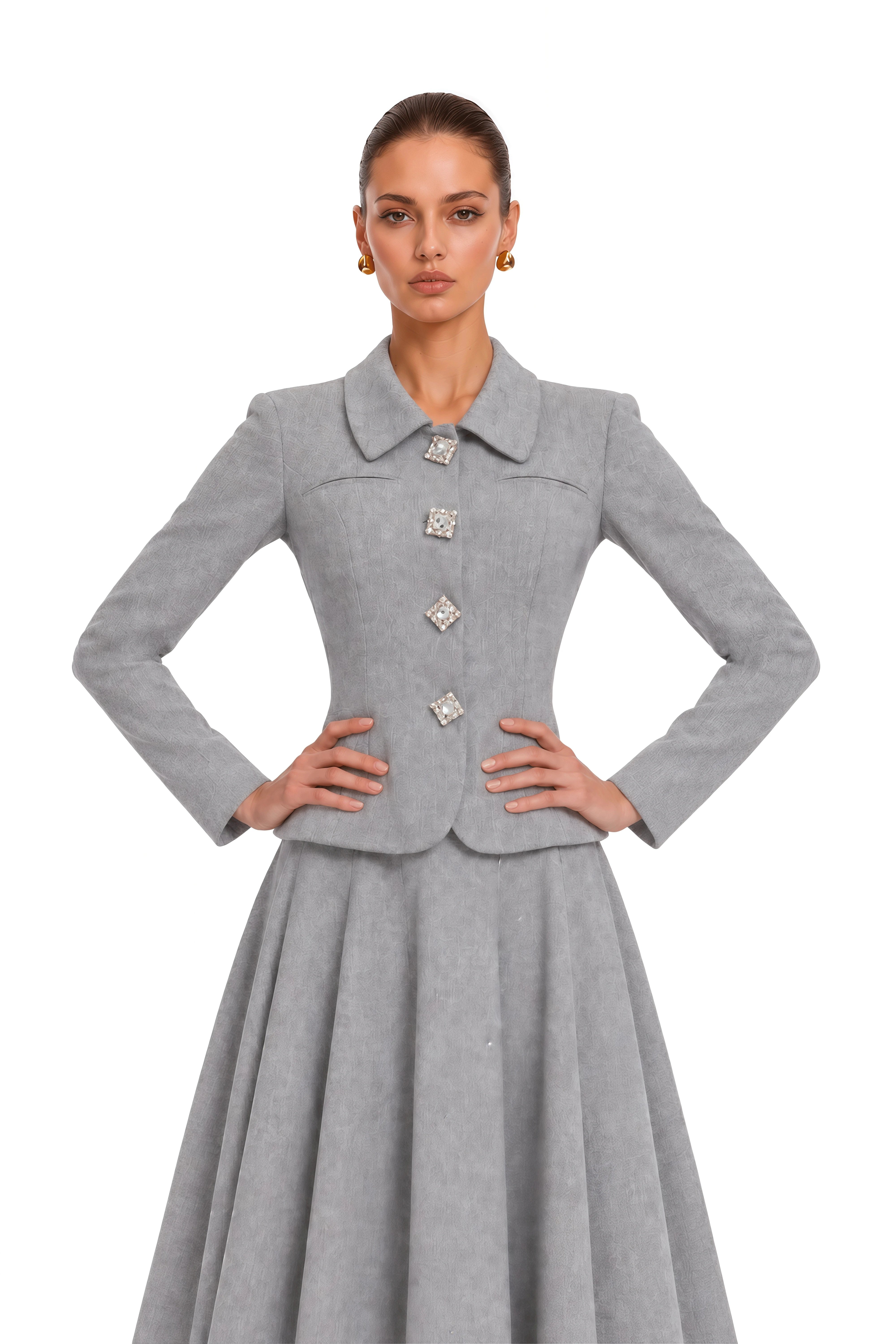 Jolanta Grey Single-Breasted Tweed Jacket & Dress Set